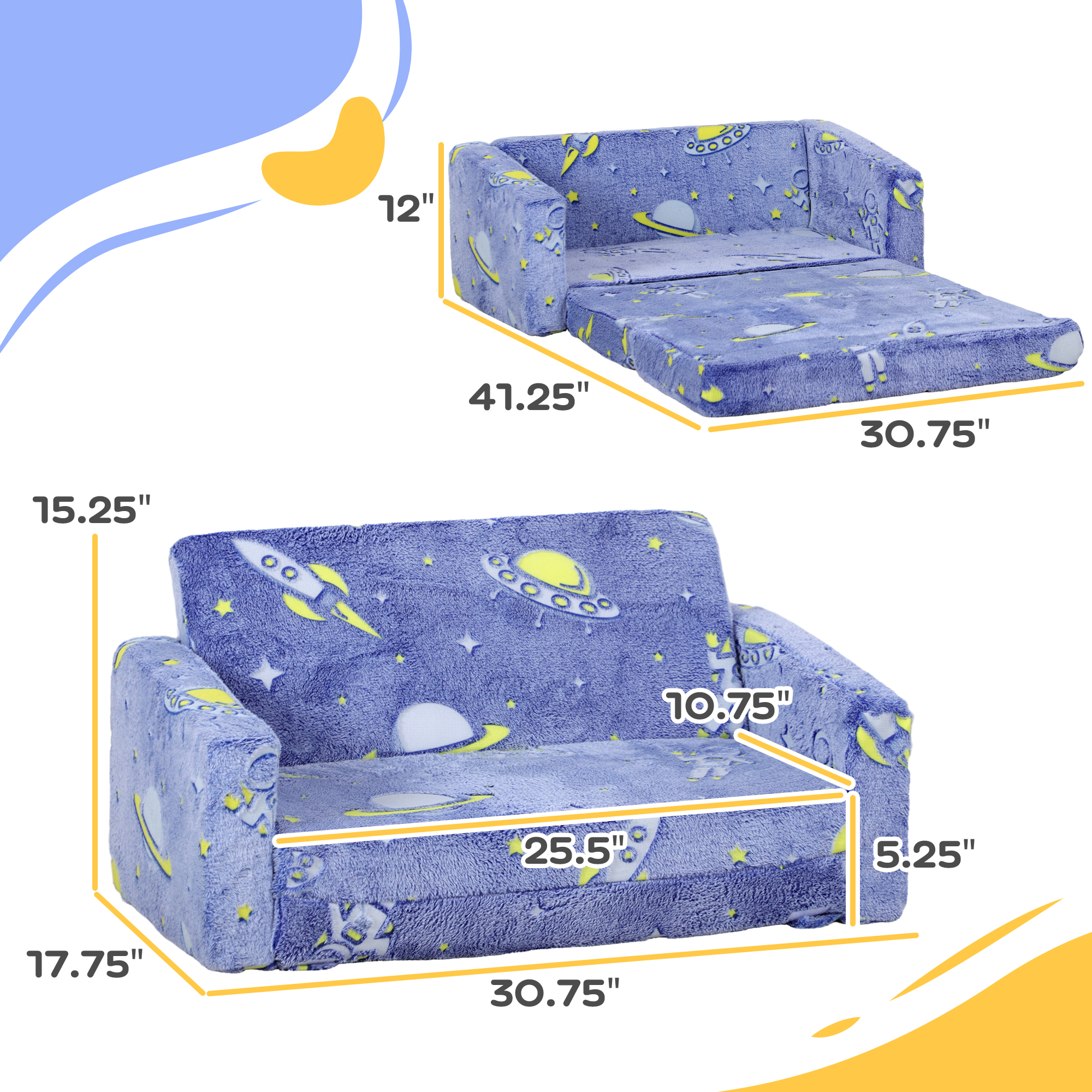 Qaba Couch with Glow in the Dark Space Patten, Washable Cover, Blue | Aosom.com 1