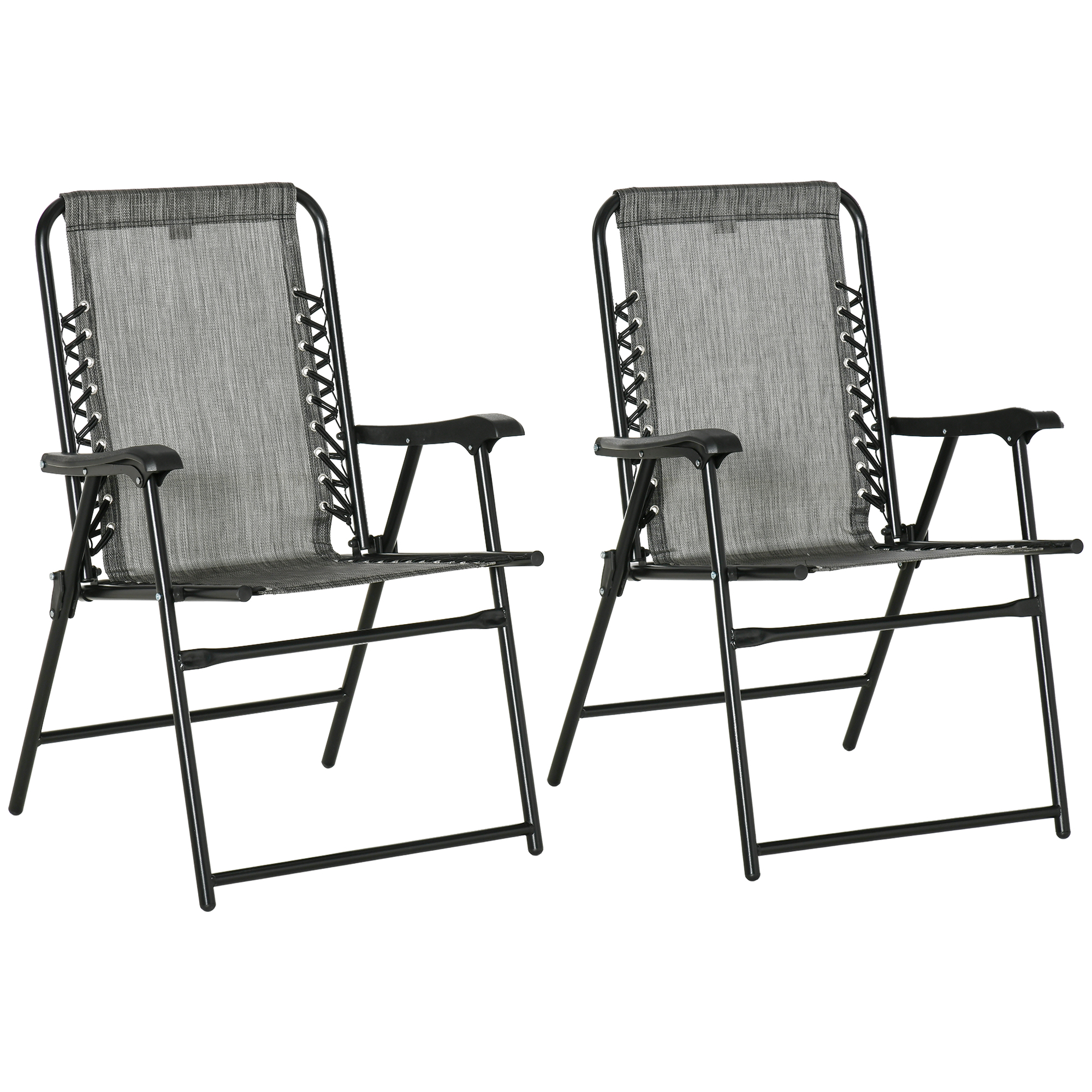 Outsunny 2 Pieces Outdoor Folding Chair Set, Portable Capimg Chairs with Armrest for Patio, Pool, Beach, Gray