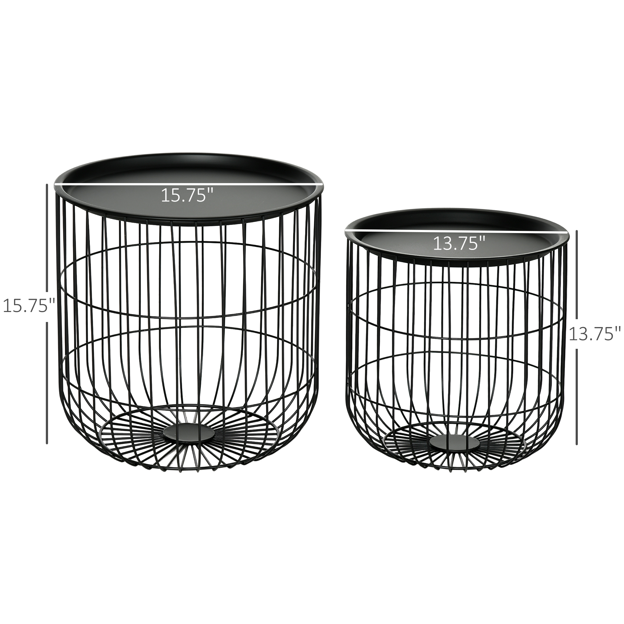 HOMCOM 3-Piece Coffee Table Set with Nesting Wire Basket Base and Removable Top End Storage Solution for Living Room Black | Aosom.com 1