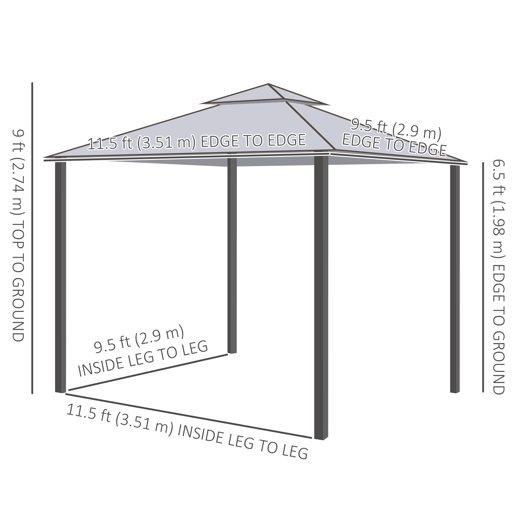 Outsunny 11.65' x 10' Patio Gazebo Outdoor Pavilion 2 Tire