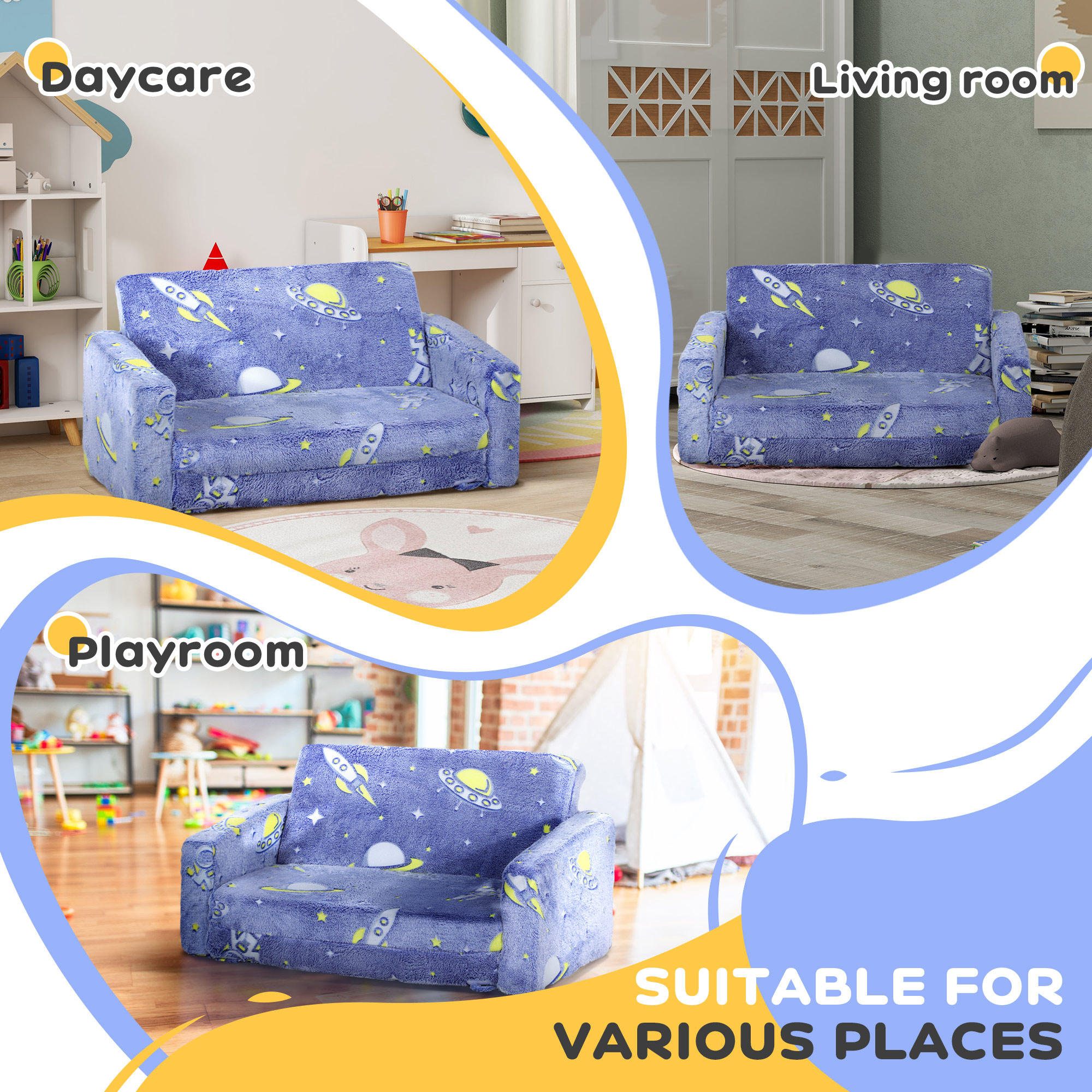Qaba Couch with Glow in the Dark Space Patten, Washable Cover, Blue | Aosom.com 4