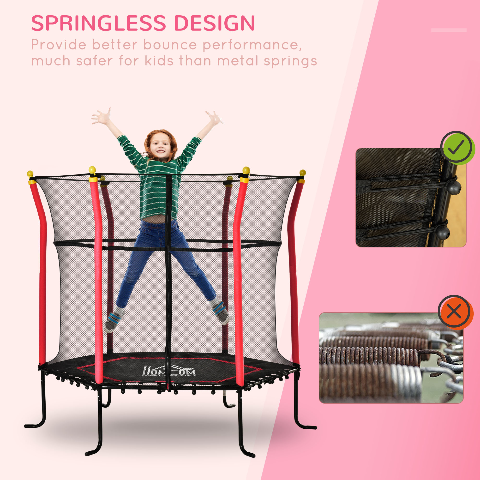 Soozier Kids Indoor/Outdoor Trampoline with Safety Net, Red, for Active Play Fun | Aosom.com 2