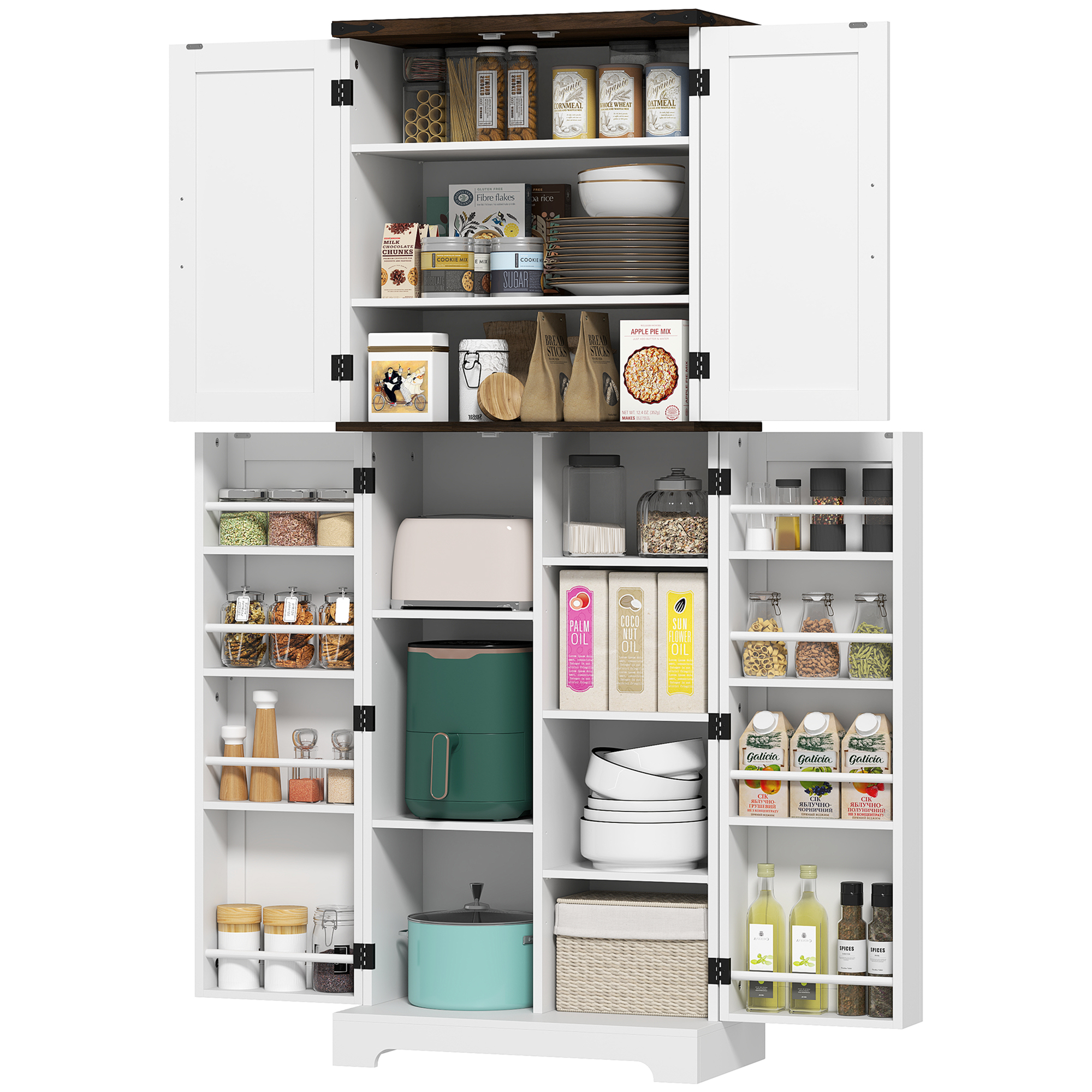 64" Tall Cooking Pantry Organizer Unit with Spice Racks and Adjustable-Height Shelves, White 1