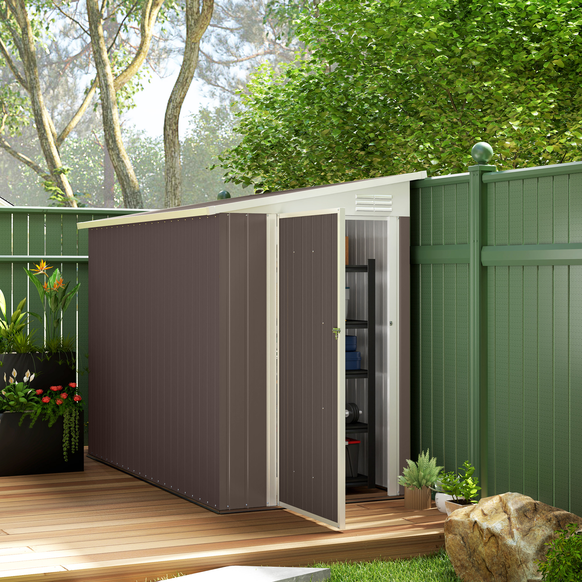 Outsunny 4' x 7.7' Lean to Garden Storage Shed, Outdoor Metal Tool
