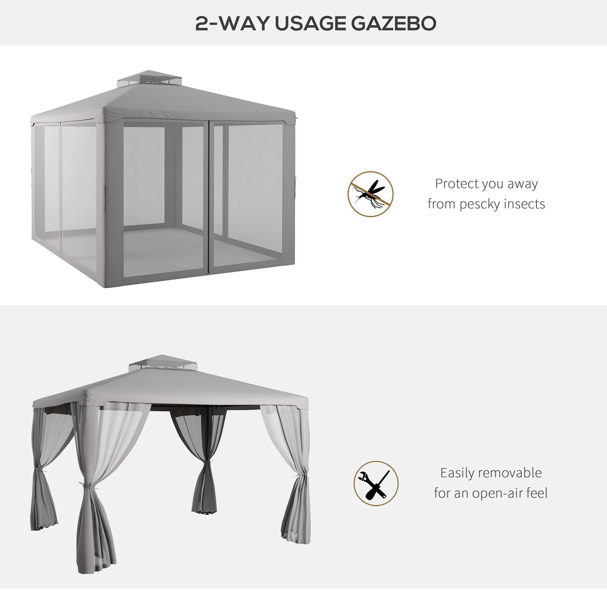 Outsunny 11.65' x 10' Patio Gazebo Outdoor Pavilion 2 Tire