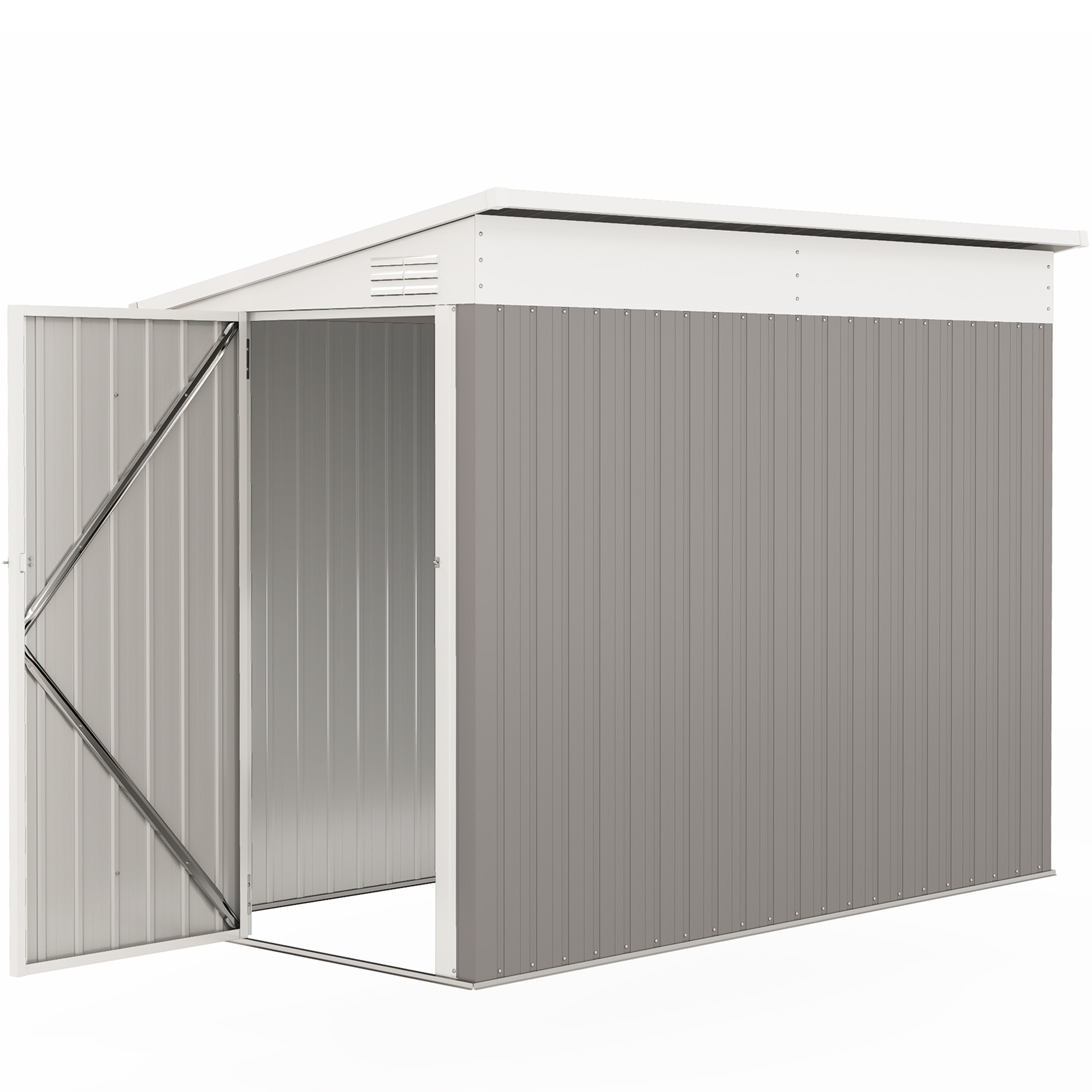 Outsunny 4' x 8' Lean to Garden Storage Shed, Outdoor Metal Tool House with Lockable Door Vents for Backyard Patio Lawn, Light Gray