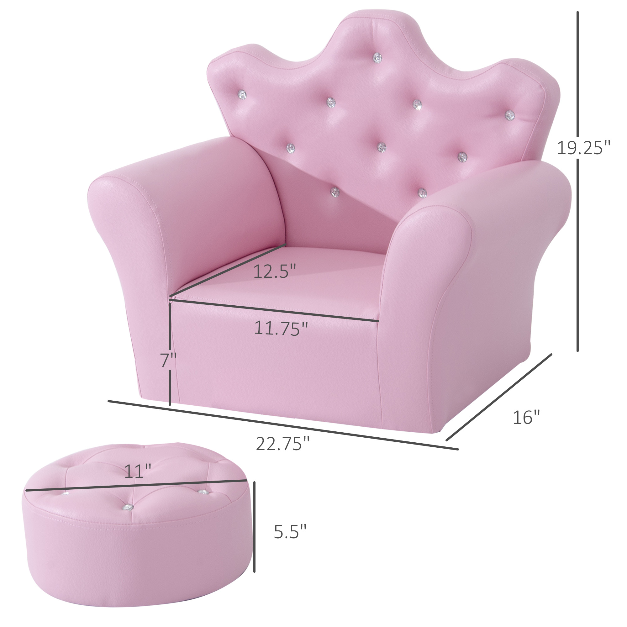 Qaba Kids Sofa Set with Footstool, Princess Theme, Diamond Decoration - Cozy Furniture for Children | Aosom.com 1