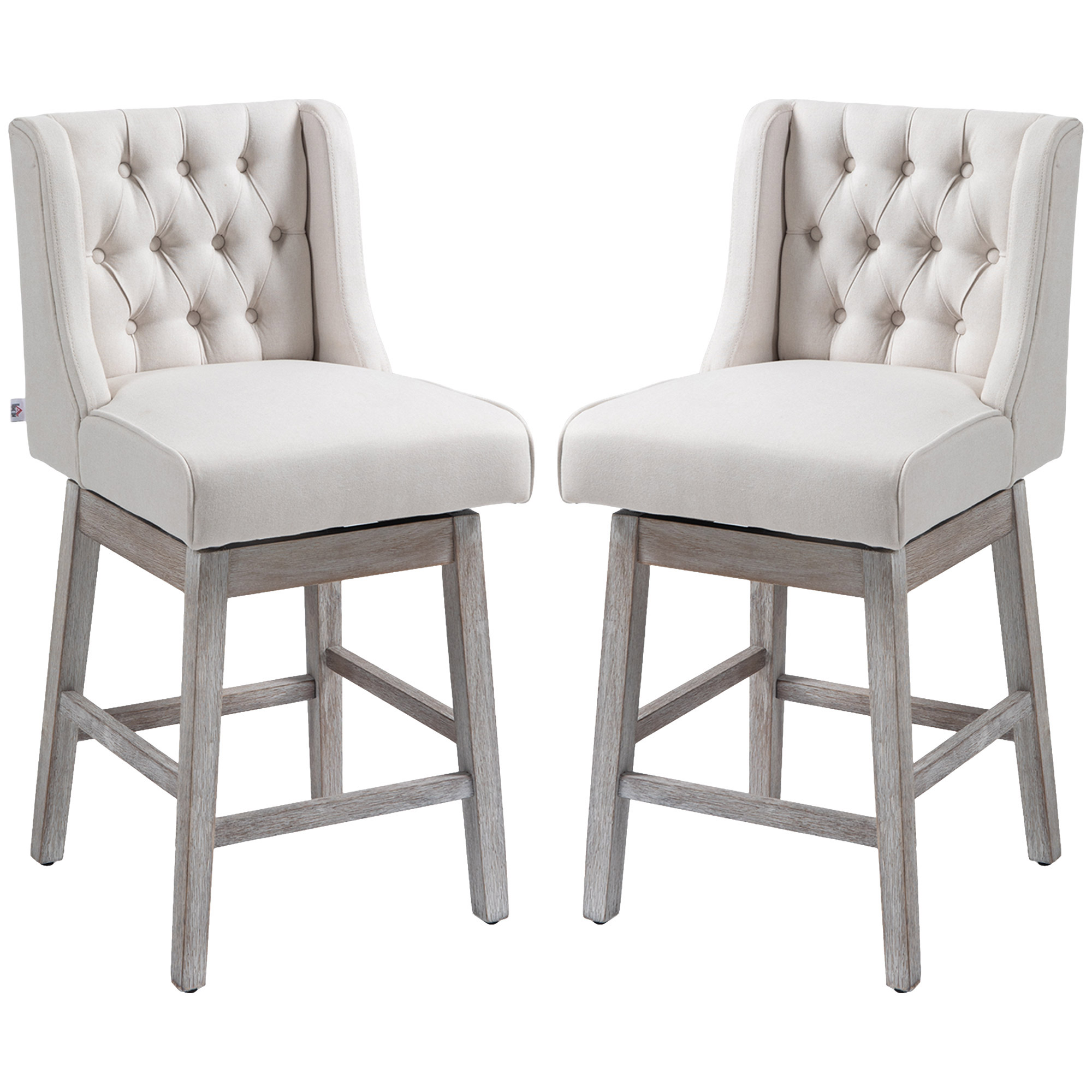 HOMCOM Swivel Bar Stools Set of 2, 27" Counter Height Stools with Linen Upholstery and Button Tufted Design for Kitchen
