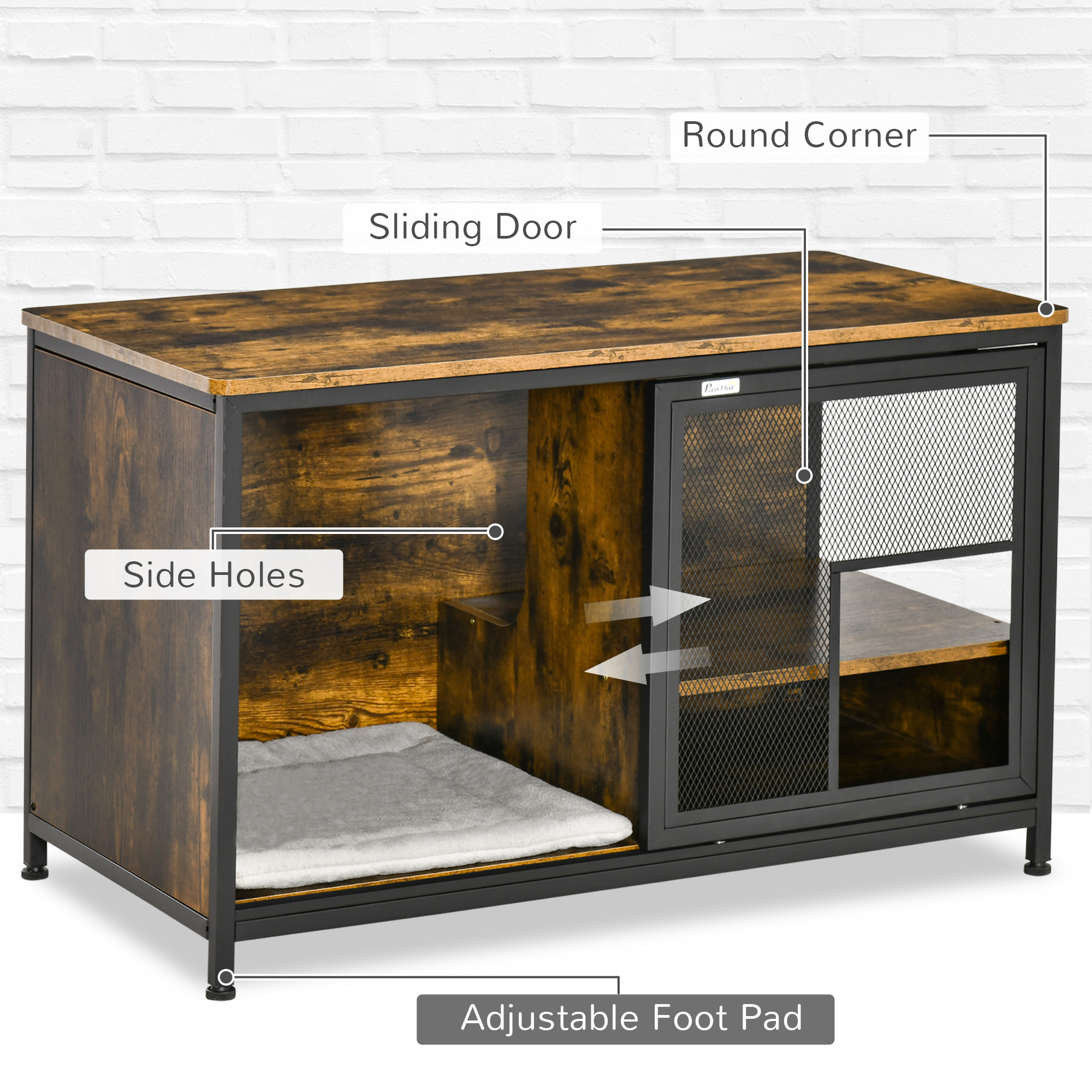 PawHut Cat Kennel Wood & Steel End Table Style with Cushion