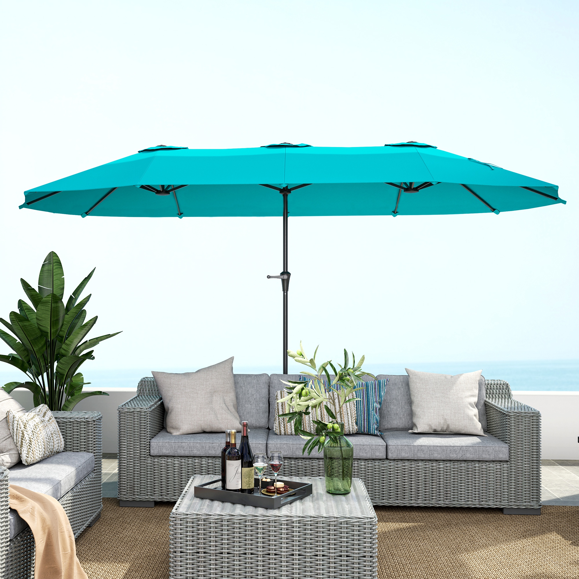 Outsunny 13 ft. Extra Large Patio Umbrella with Easy Crank Handle