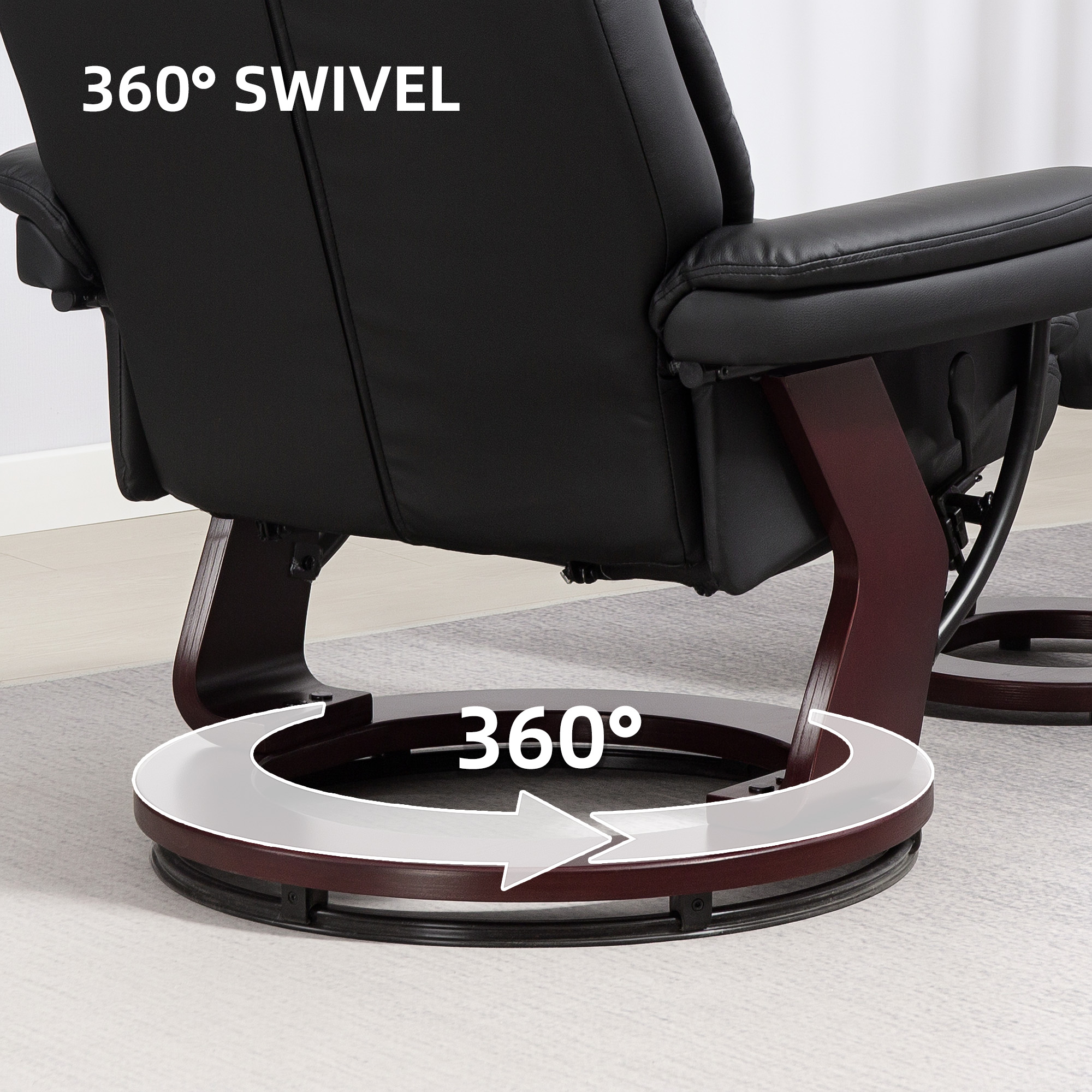 HOMCOM Swivel Recliner with Ottoman, PU Leather Reclining Chair with Footrest, for Living Room, Bedroom, Black 3