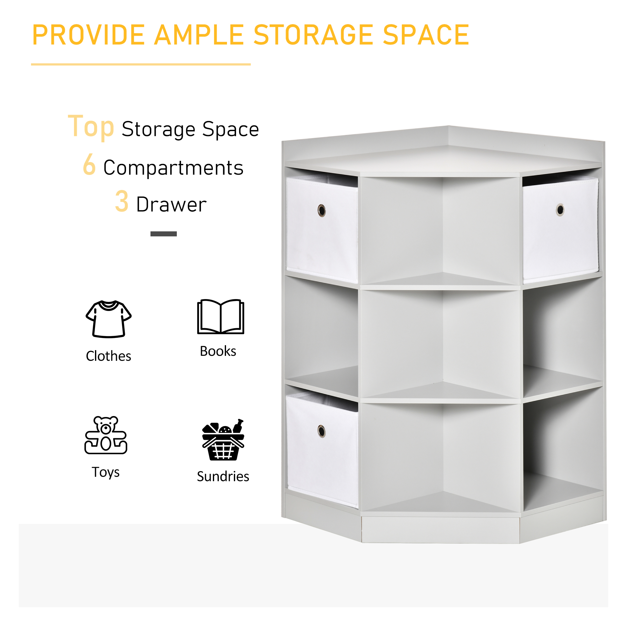 HOMCOM Wooden Kids Cabinet Freestanding Corner Storage Drawer