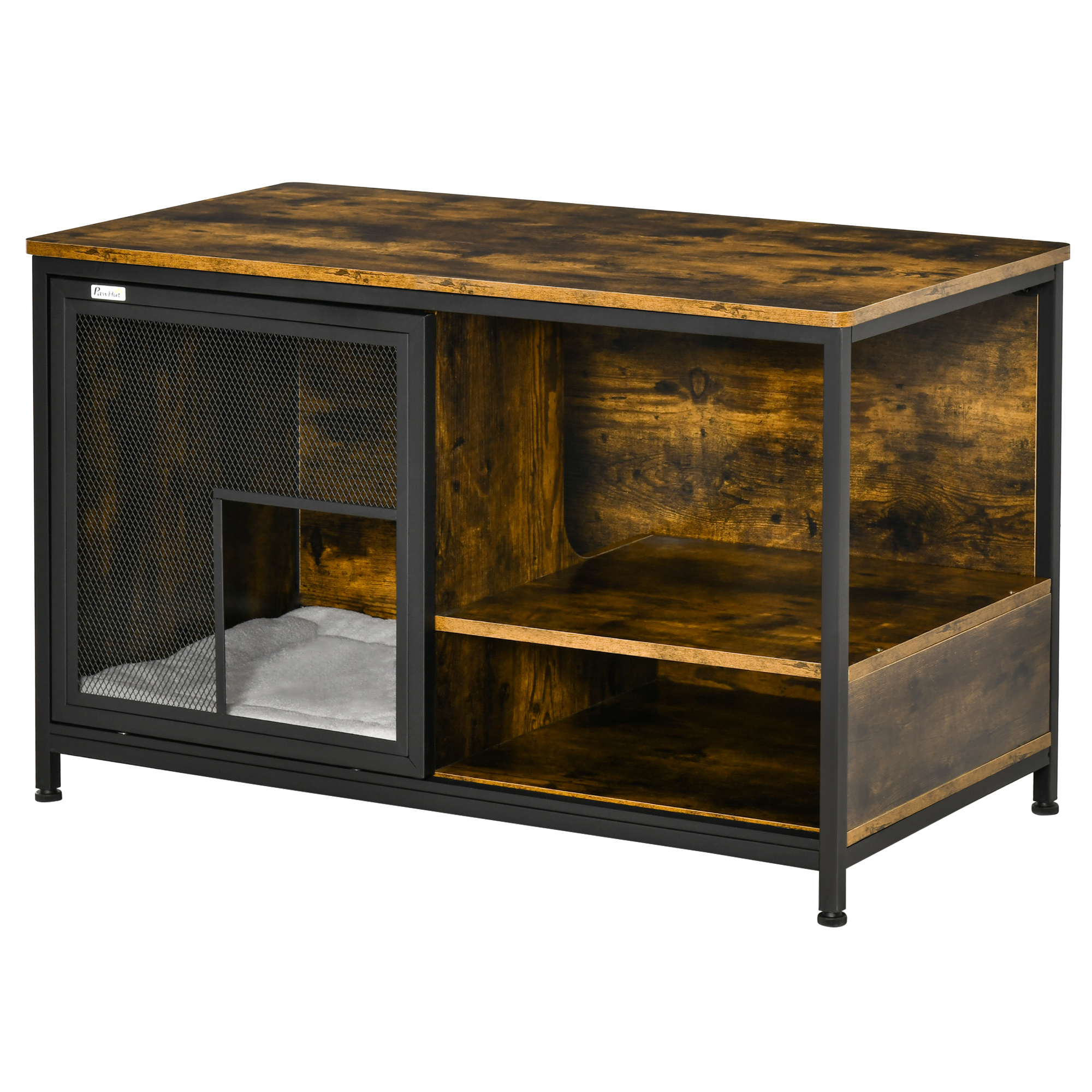PawHut Cat Kennel Wood & Steel End Table Style with Cushion