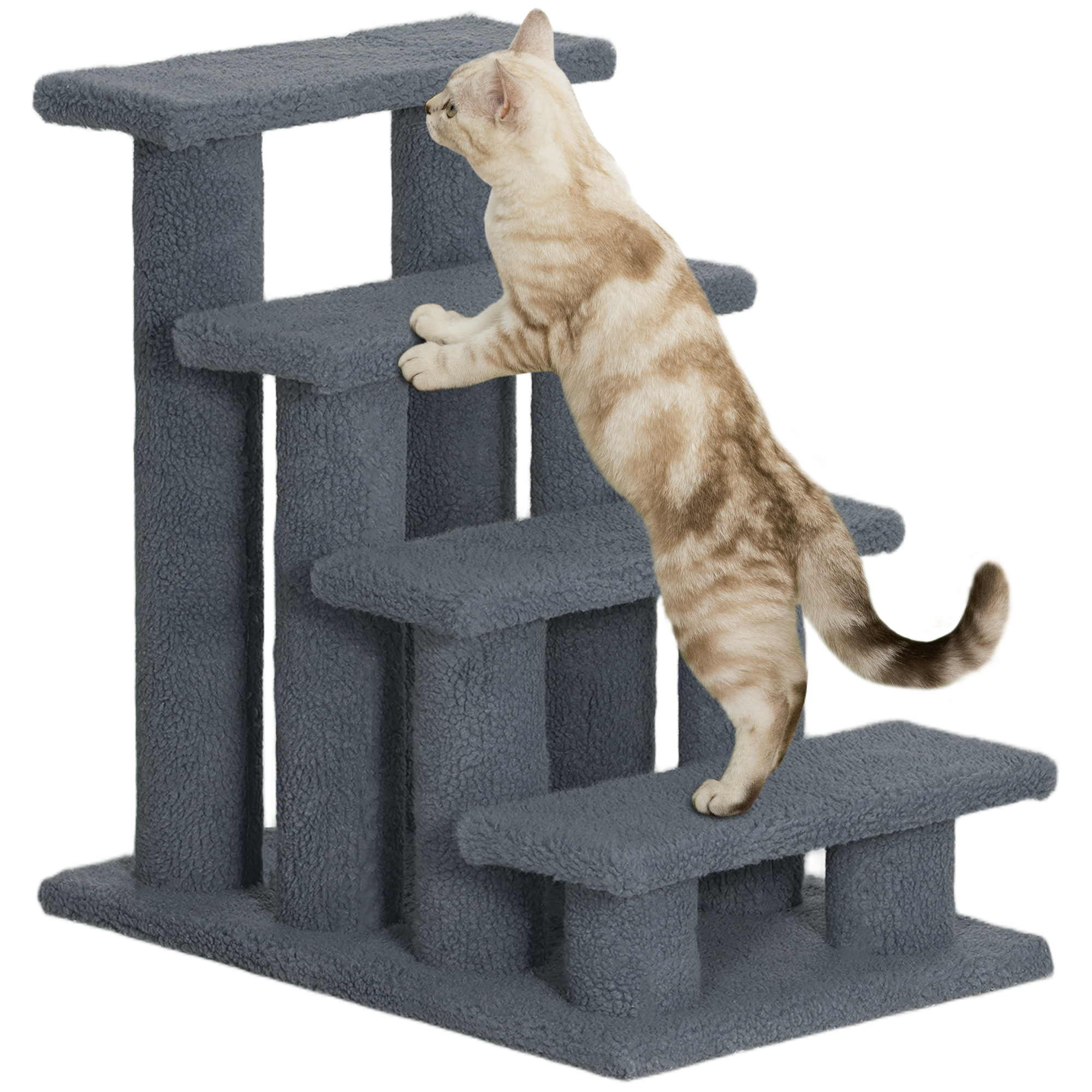 Pawhut Cat Scratching Post 25 4-Step Carpeted Pet Stairs High Beds Sofas Cat Furniture with Toy Gray | Aosom.com