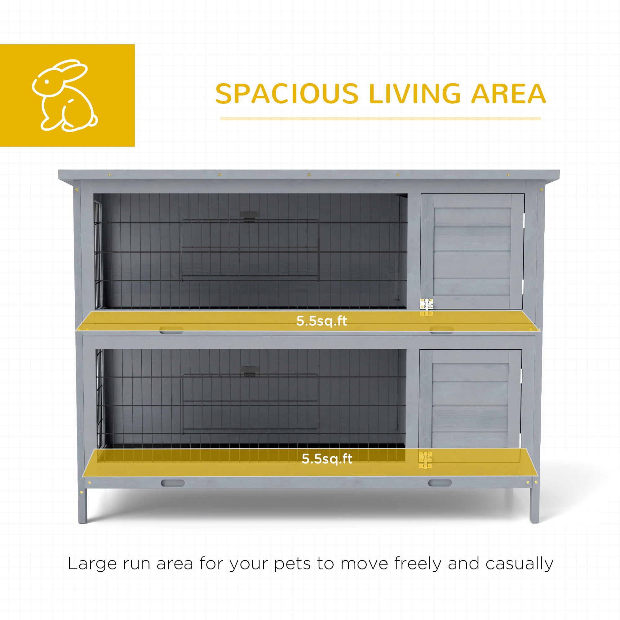 PawHut Fir Wood Rabbit Hutch w/ 2 Levels and Removeable Tray