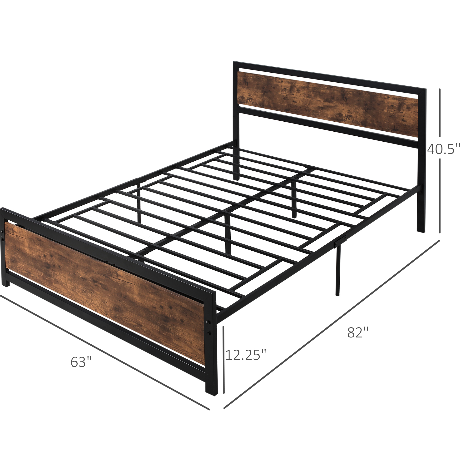 HOMCOM Twin Size Metal Bed Frame with Headboard Footboard Strong Slat Support Underbed Storage Space Full Bed | Aosom.com 1
