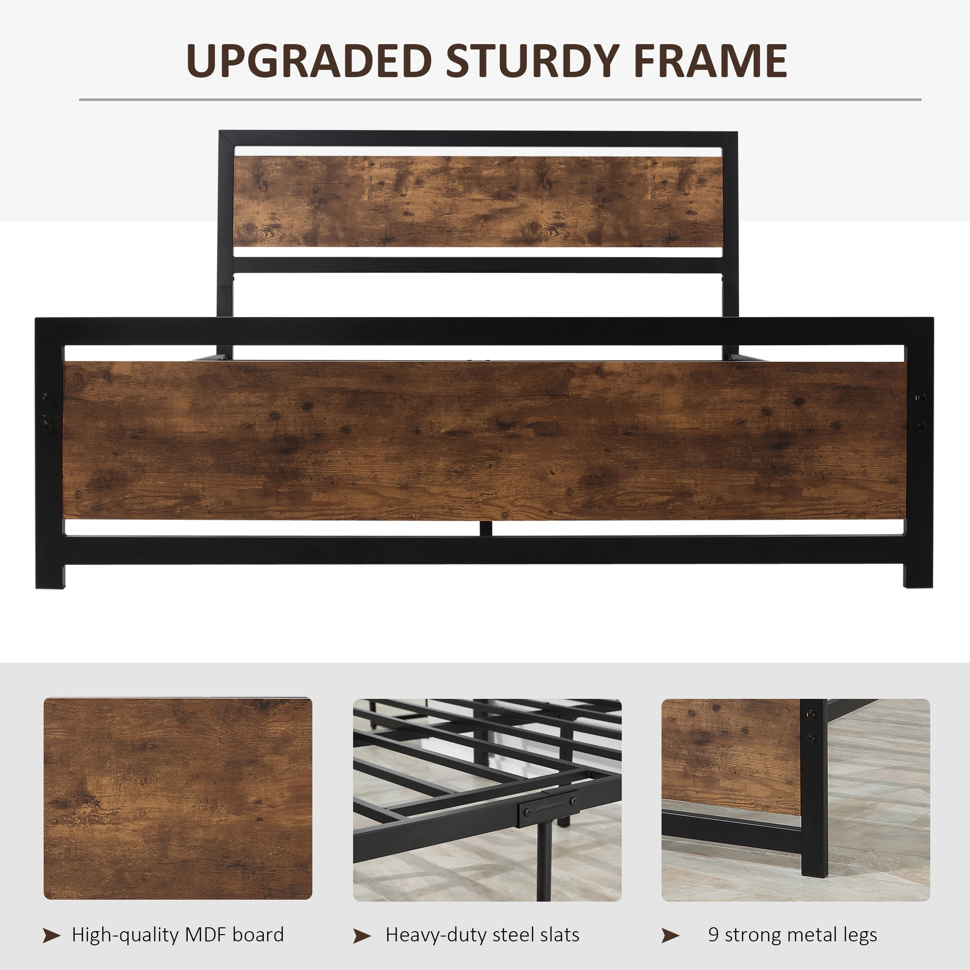 HOMCOM Twin Size Metal Bed Frame with Headboard Footboard Strong Slat Support Underbed Storage Space Full Bed | Aosom.com 2