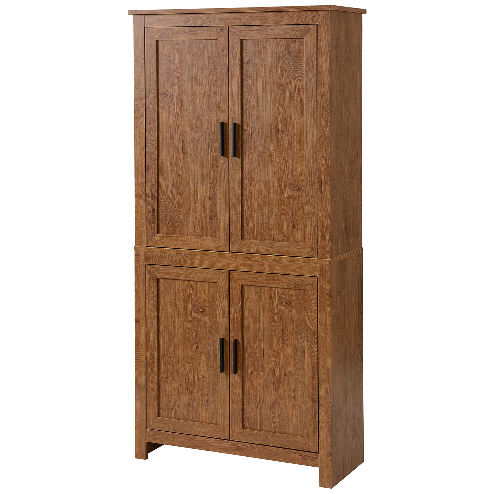 HOMCOM 64" 4-Door Kitchen Pantry, Freestanding Storage Cabinet with 3 Adjustable Shelves for Kitchen, Oak