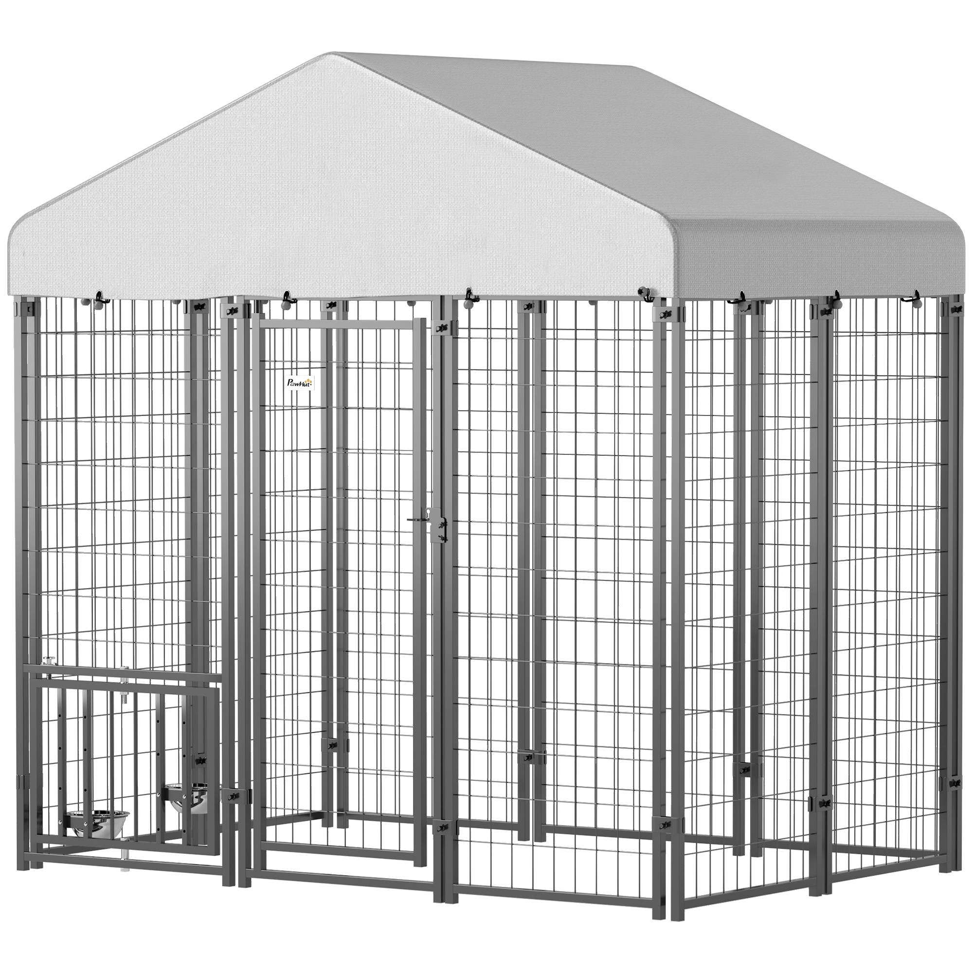 Rotating & 4-Level Adjustable-Height Feeding Bowls, Outside Canine Kennel with Waterproof UV-Resistant Cover, 5.9 x 4 x 6 ft 1