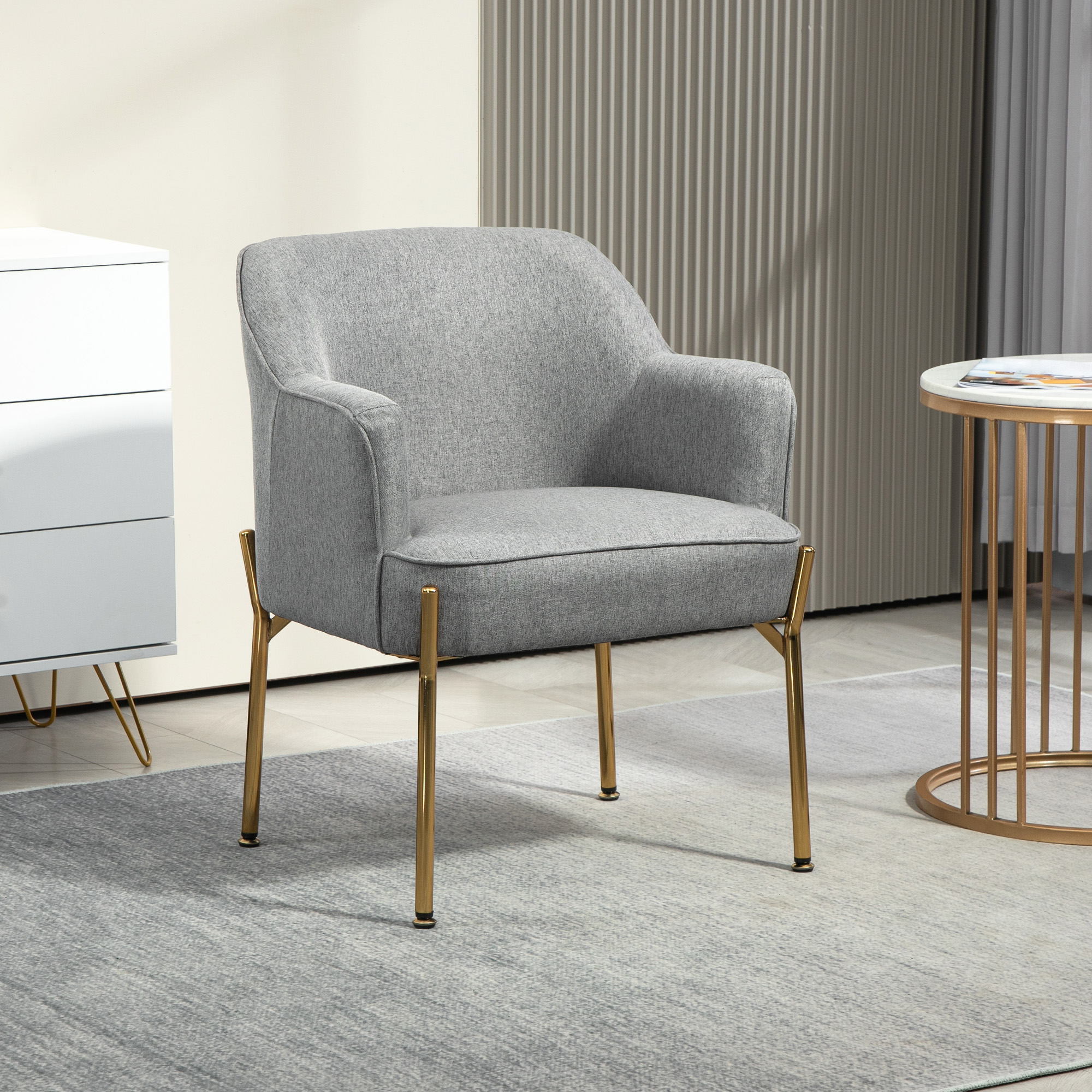 HOMCOM Fabric Armchair, Modern Accent Chair with Metal Legs for