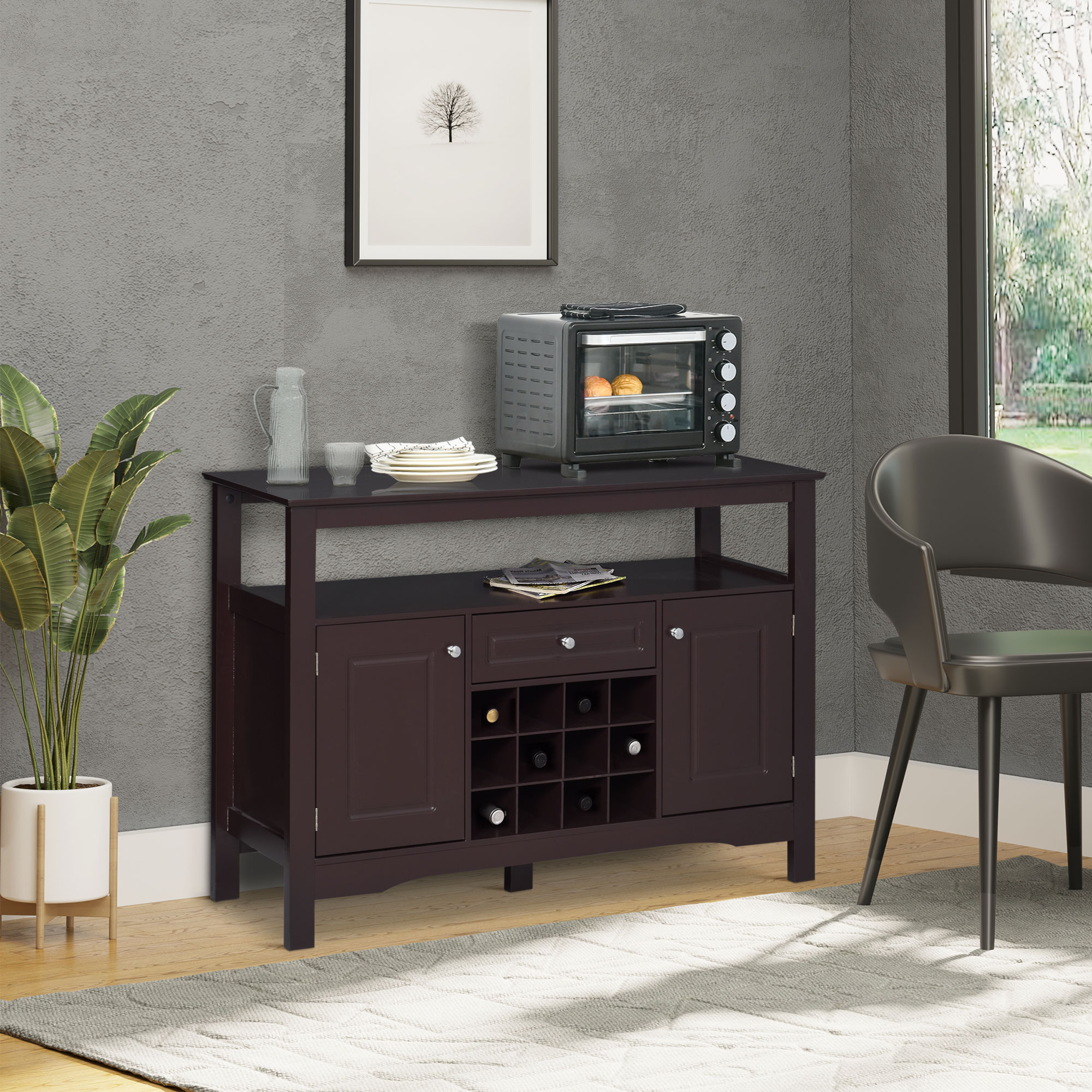 HOMCOM Espresso Buffet Credenza: Sideboard Bar Cabinet Storage Cabinet with Drawer for Kitchen, Living Room, Rich Espresso Aosom Canada