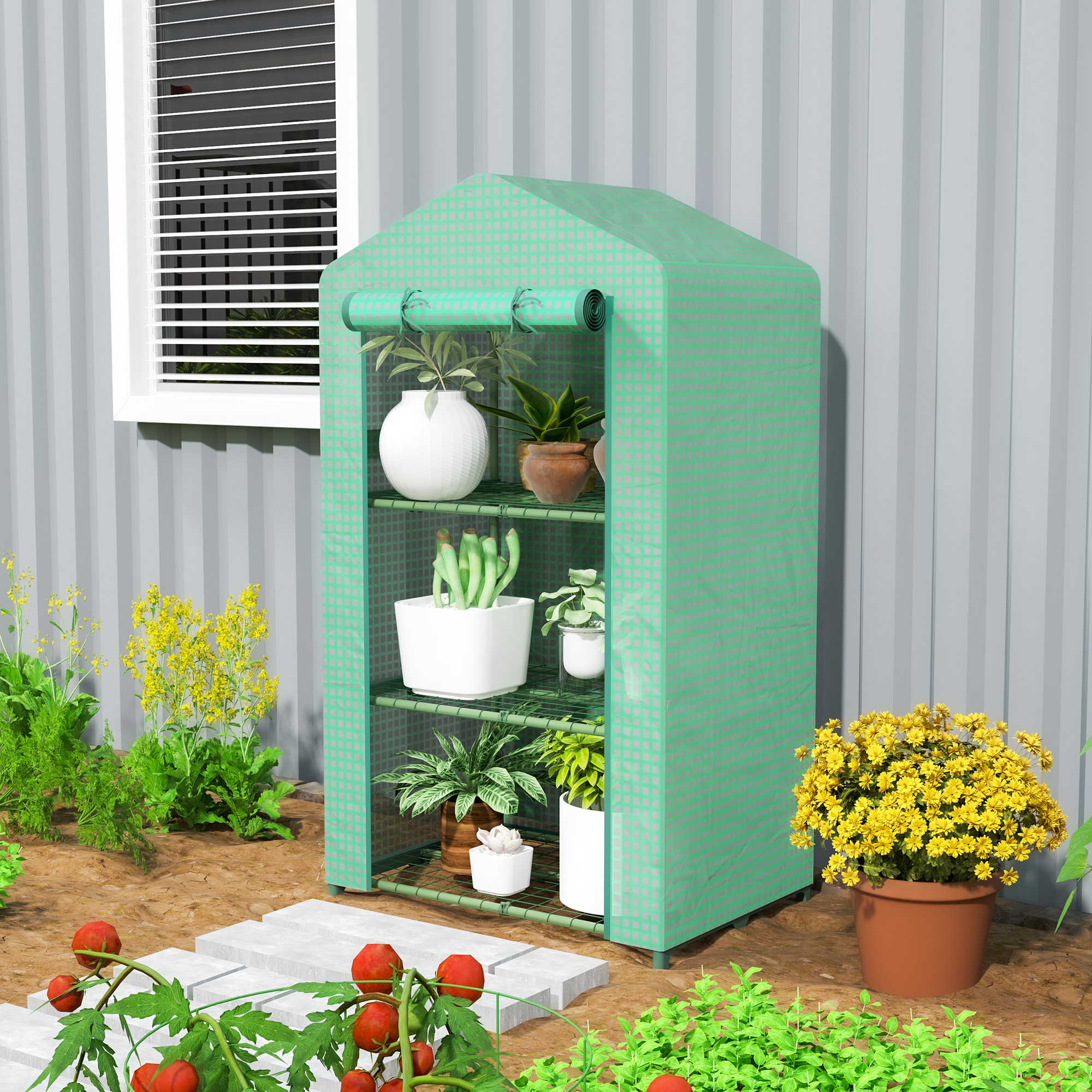 Outsunny 3 Tier Mini Greenhouse, Portable Flower Stand with Shelf Clips, Indoor Greenhouse with Steel Frame, Green Aosom Canada