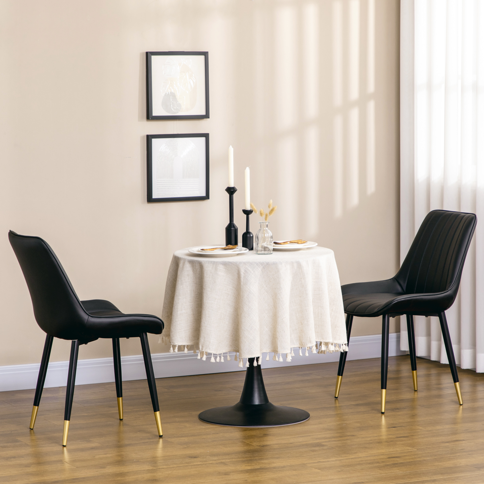 HOMCOM Upholstered Dining Chair Set of 2 Modern Kitchen Table Chairs with PU Leather, Steel Legs for Living Room, Bedroom Black Aosom Canada