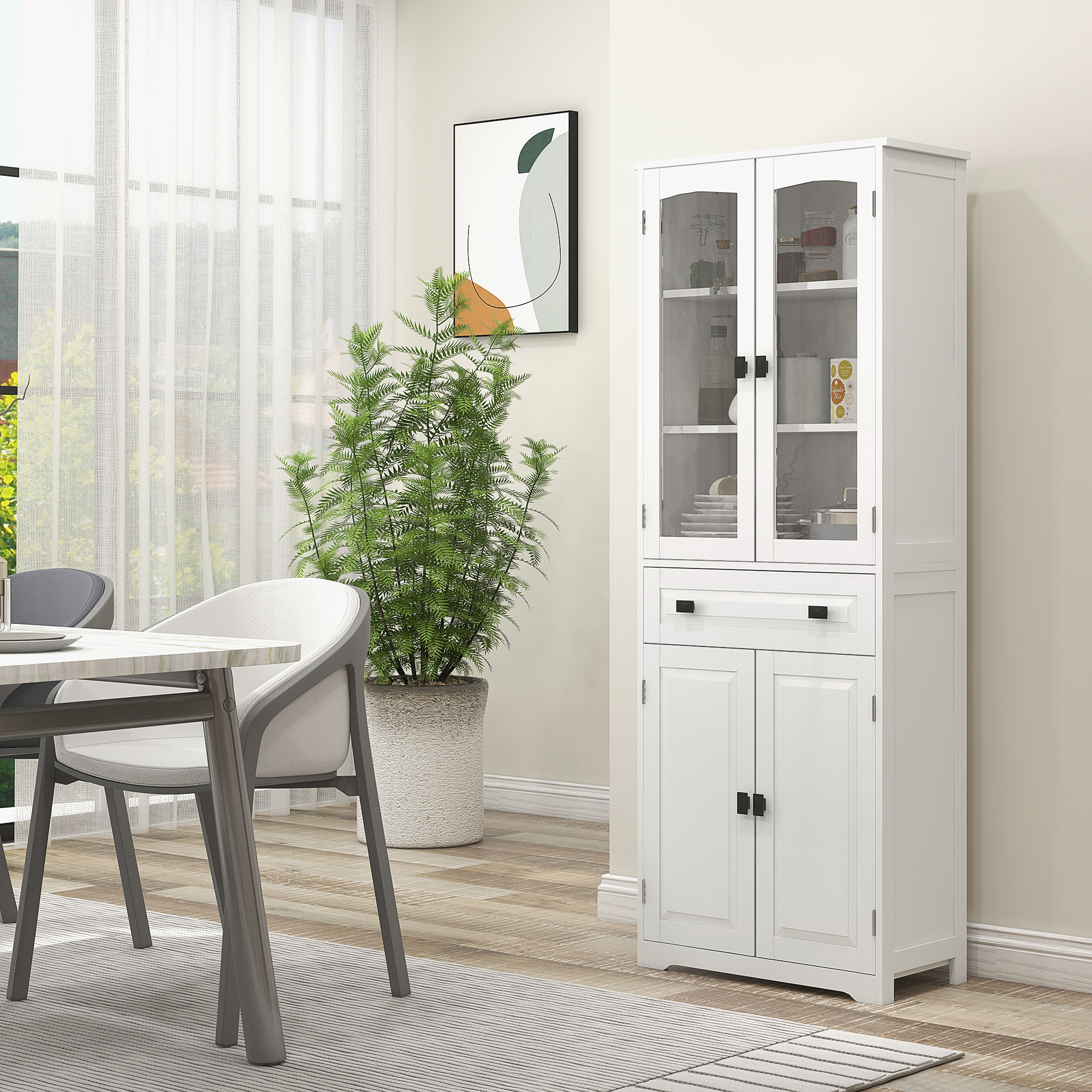 HOMCOM White 63" 4-Door Kitchen Pantry: Freestanding Storage Cupboard with Adjustable Shelves Aosom Canada