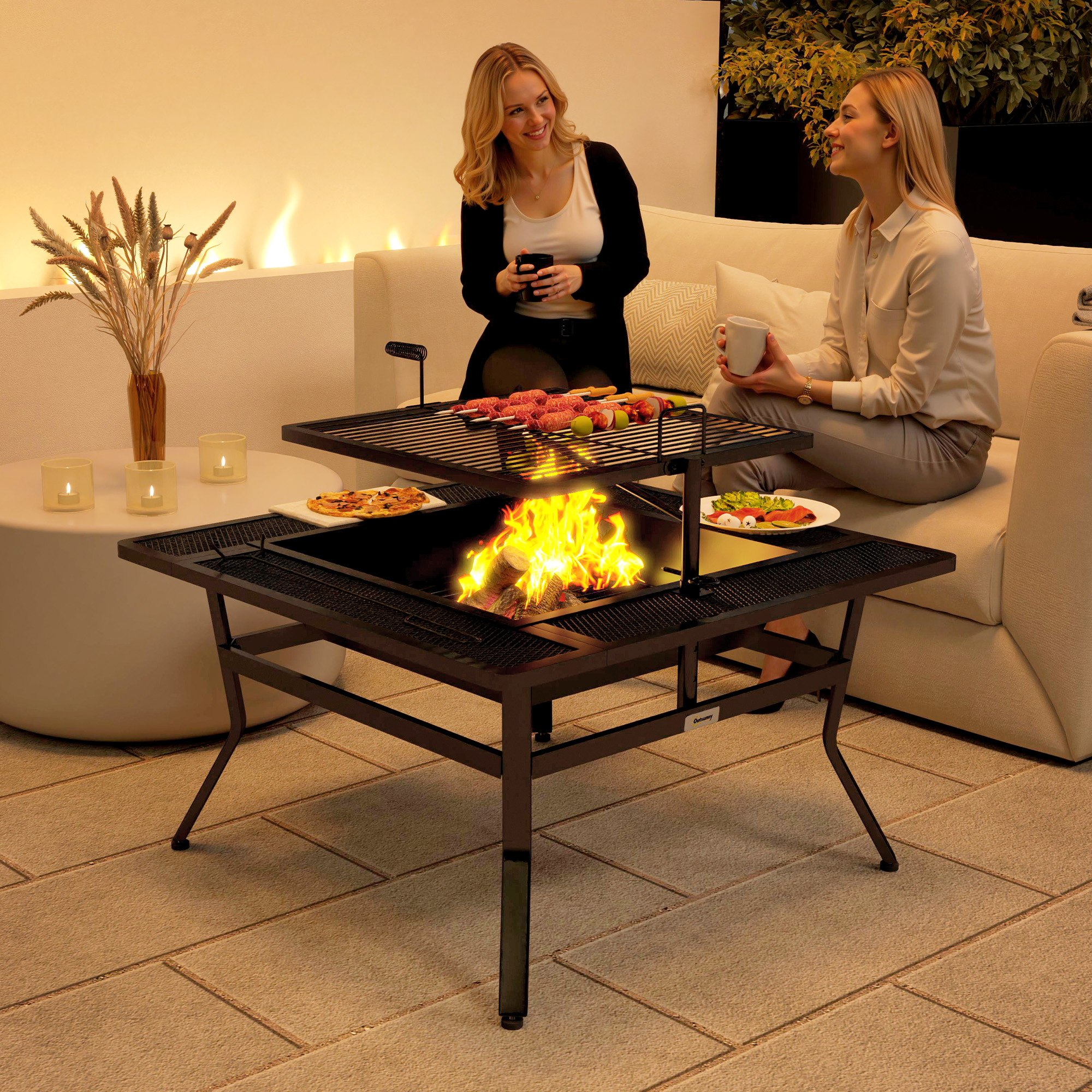 Outsunny Propane Gas Fire Pit Table, Outdoor Firepit with