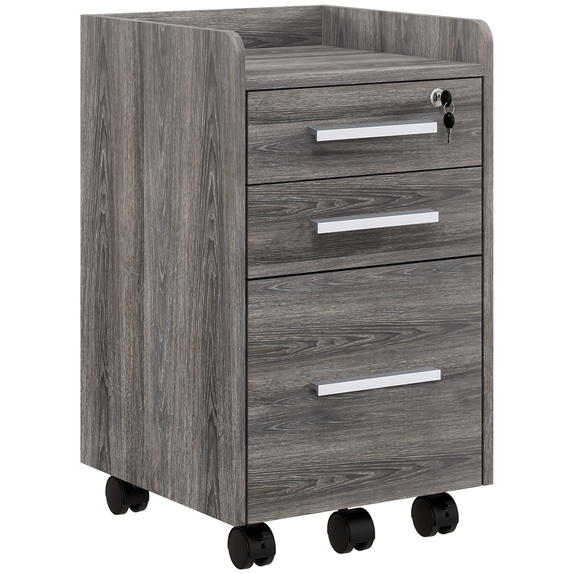Rolling Document Organizer Unit with Locking and Castors for A4, 3 Organizer Drawer Vertical File Organizer Unit, Letter Size, Grey 1