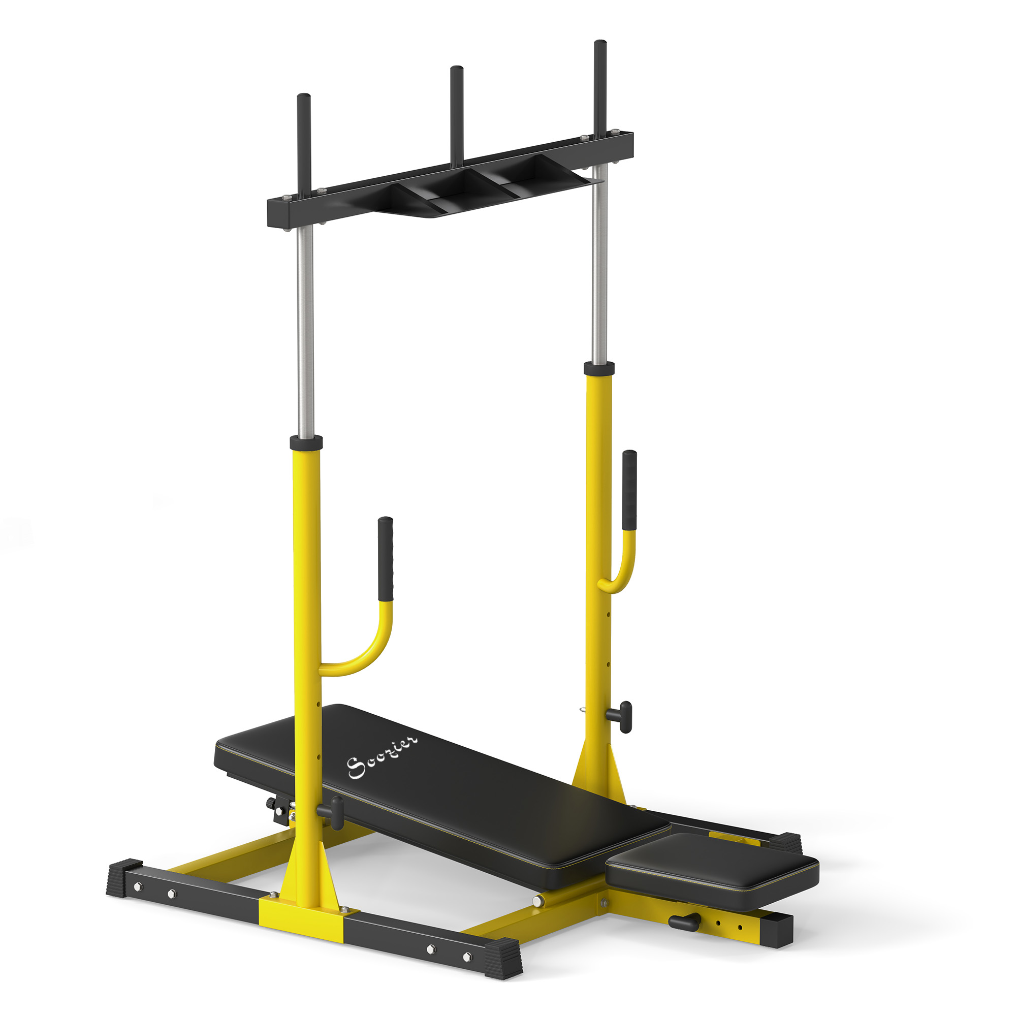Soozier Vertical Leg Press Machine with Adjustable Leg, Back and Head Positions, Olympic Plate Compatible, Yellow | Aosom.com