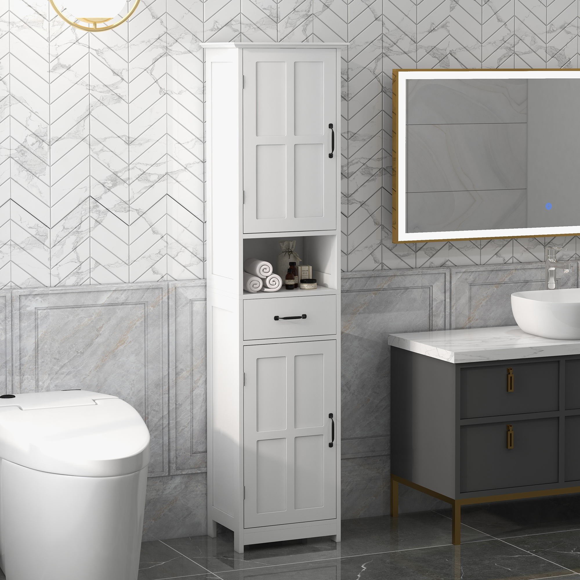 kleankin Modern Bathroom Cabinet, Narrow Bathroom Vanities with Open