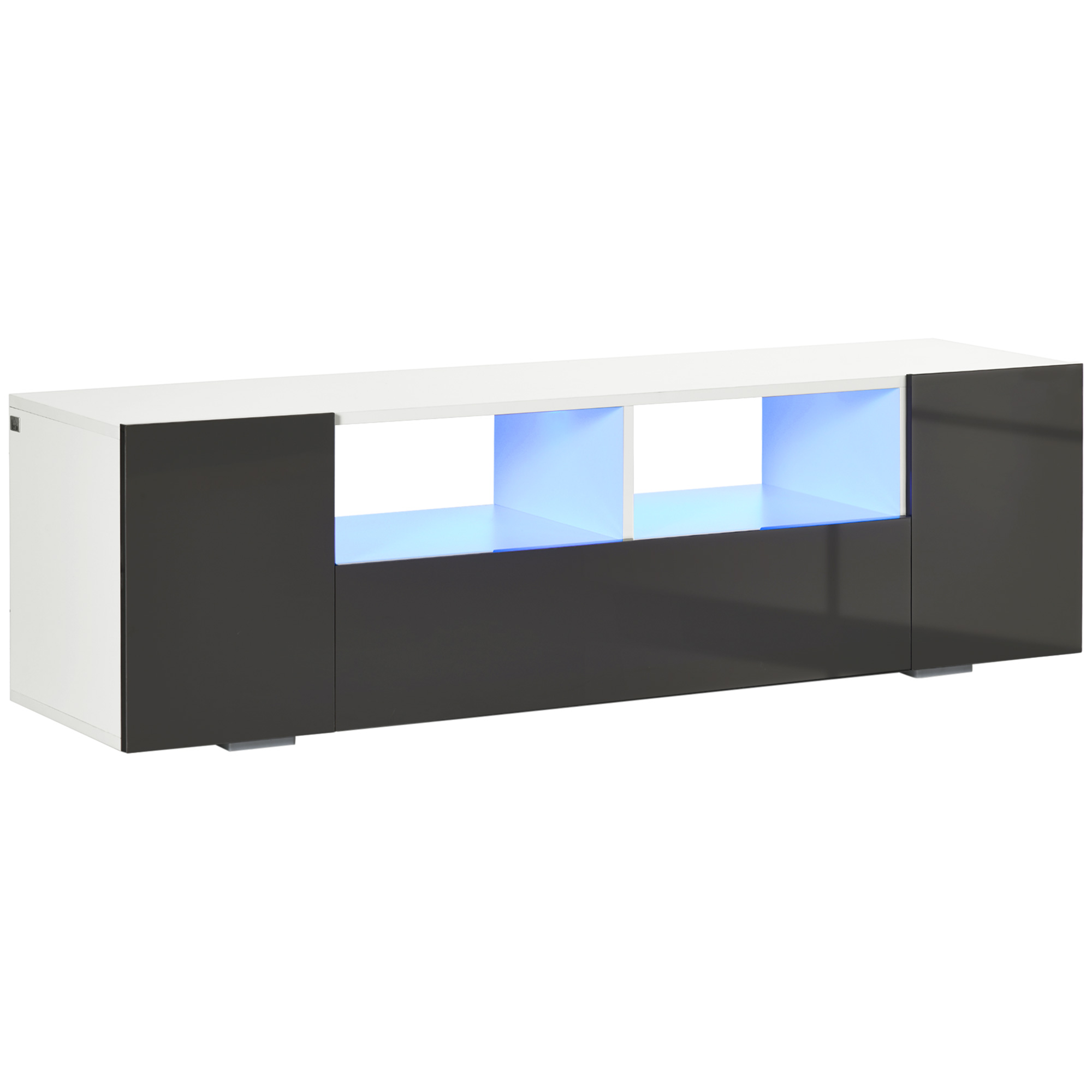 TV Unit with LED Lights, TV Stand for TVs up to 60", Organizer Shelves and Cupboards, 53.9" x 13.8" x 16.5", Grey 1