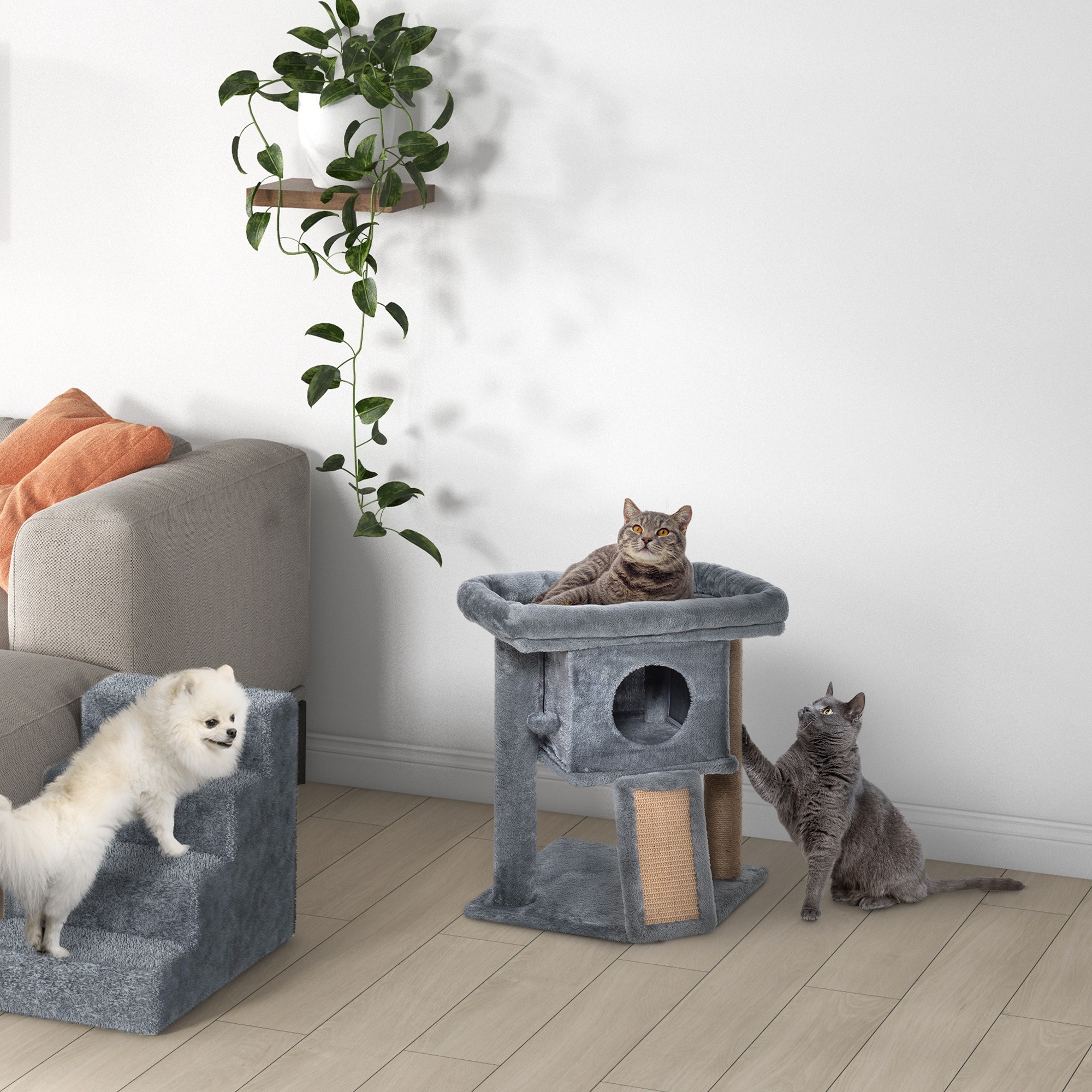 PawHut Cat Tree, Small Cat Tower with Perch, Scratching Post, Cat 