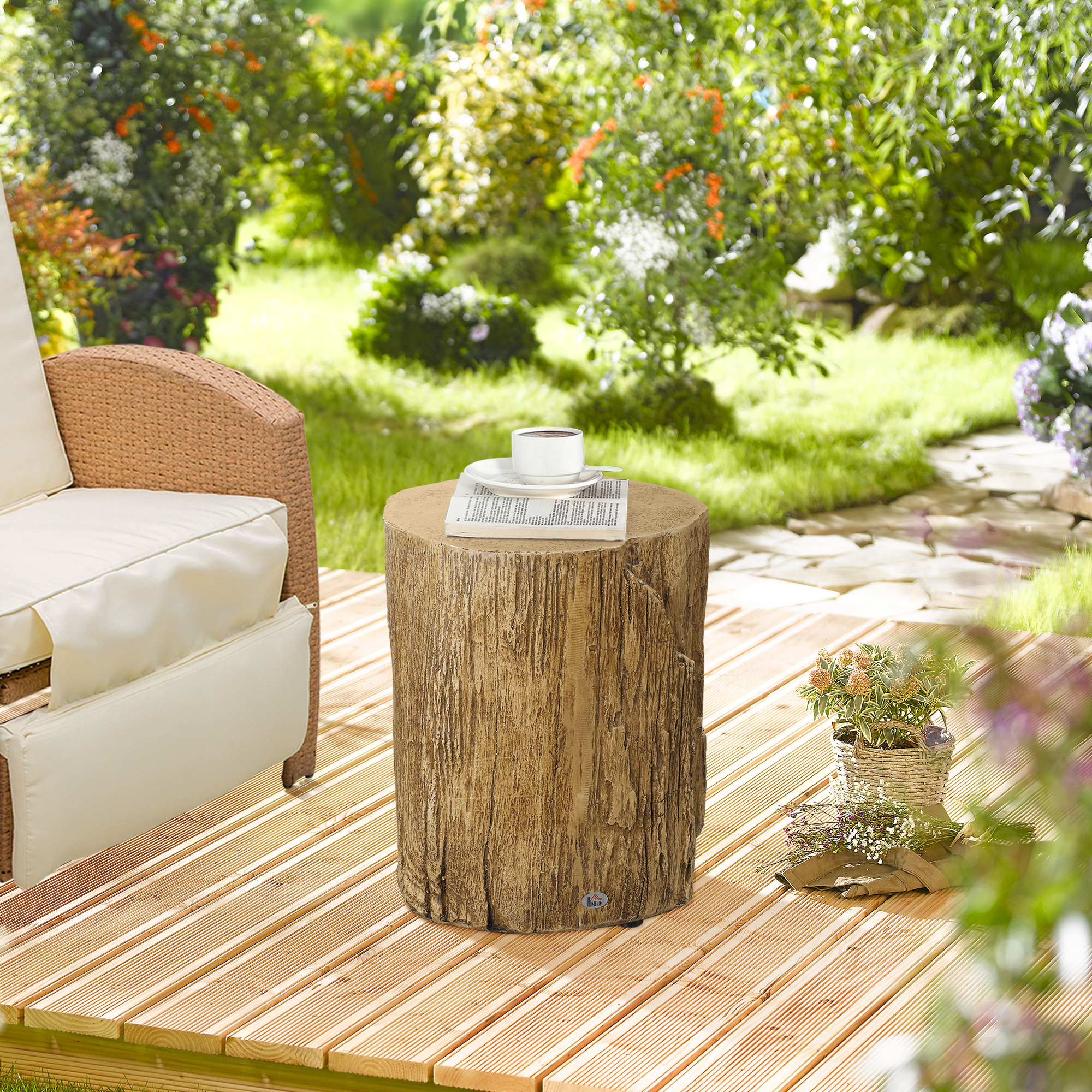 HOMCOM Natural Tree Stump Table: Decorative Round Wood Grain End Table for Indoor and Outdoor, Natural Finish | Aosom Canada