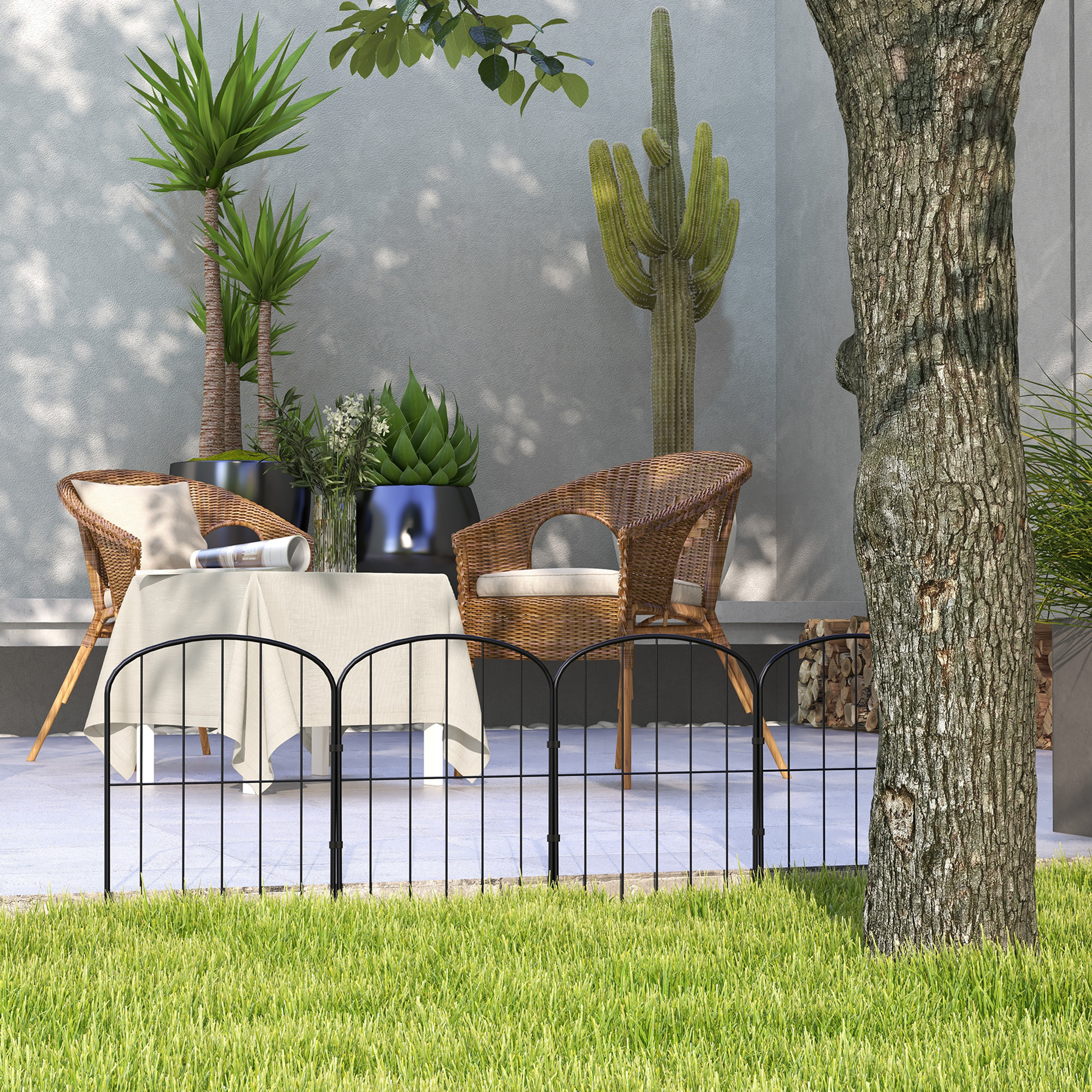 PET 6cm×5m 庭院葱茏 Outsunny 4 Pack Garden Fencing Border, Decorative Fence 4