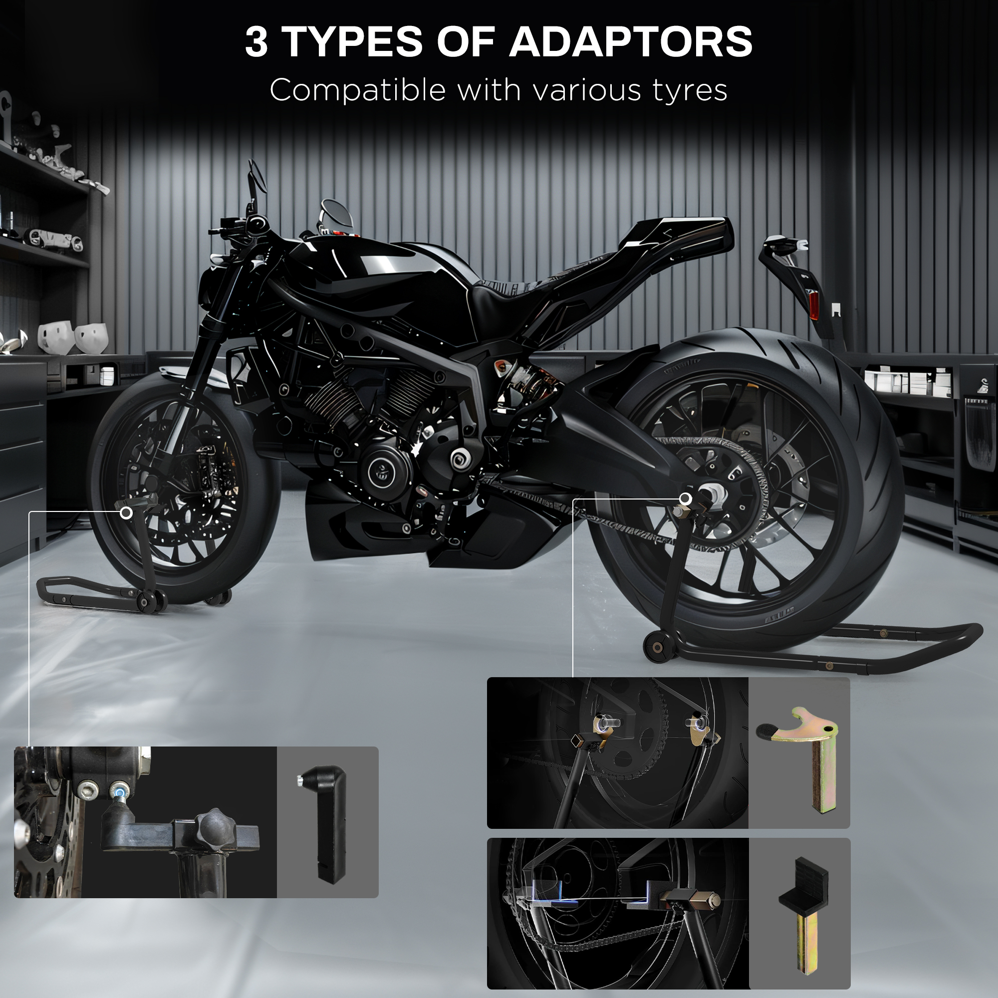 A-PRO Paddock Stand Bobbins & Fork Adaptors – Motorcycle Motorbike Lift Hooks (CR7201CHRO)