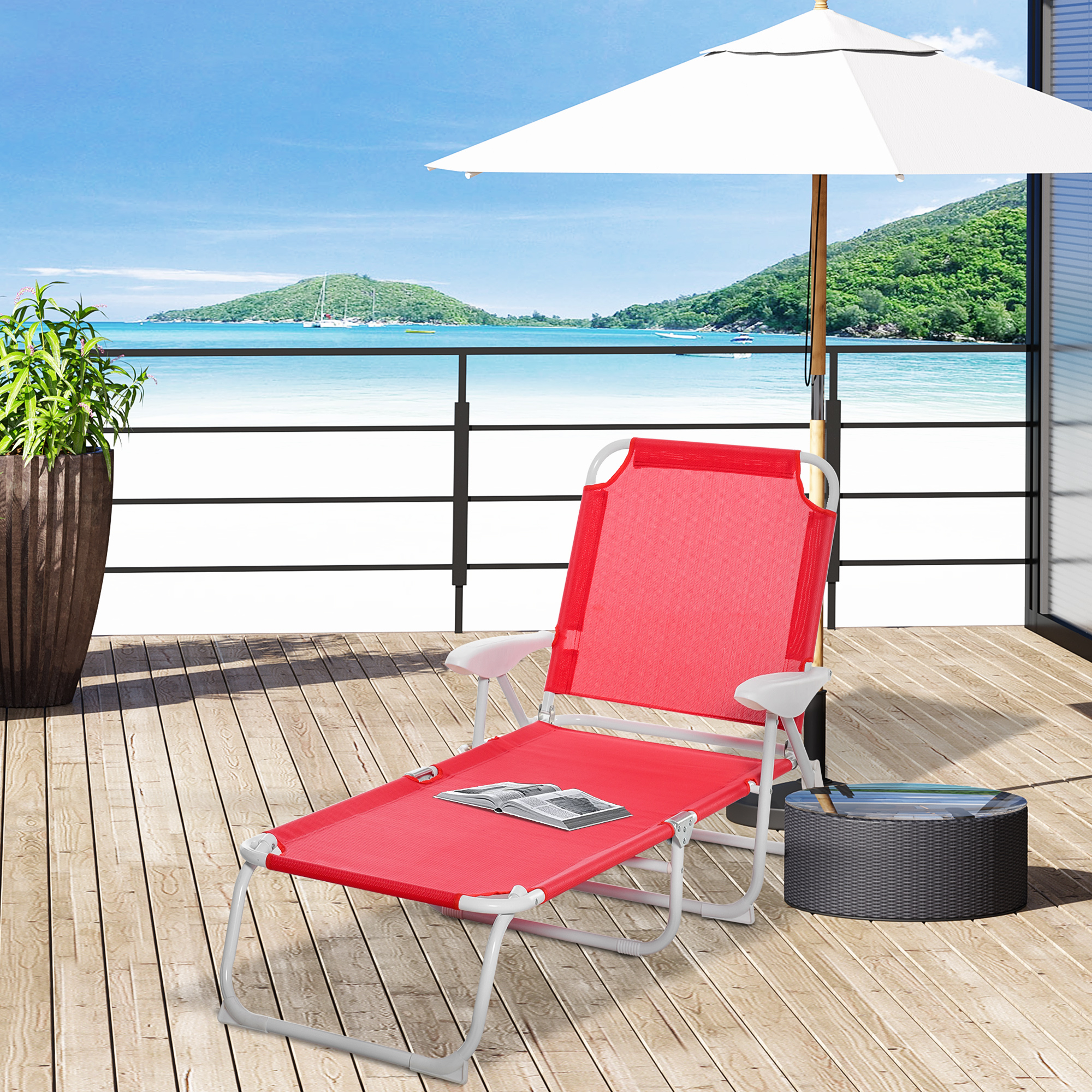 Outsunny Outdoor Sun Lounger, Folding Chaise Lounge with 4-level