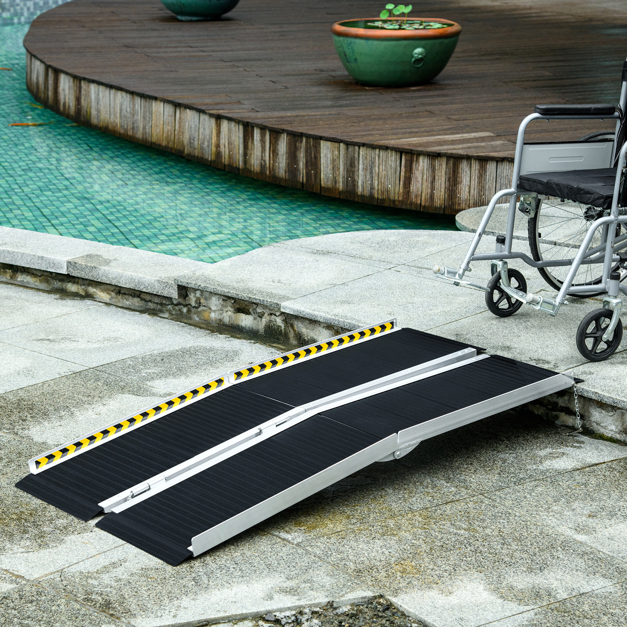 HOMCOM 5ft Folding Wheelchair Ramp, Non-Skid Aluminum Threshold