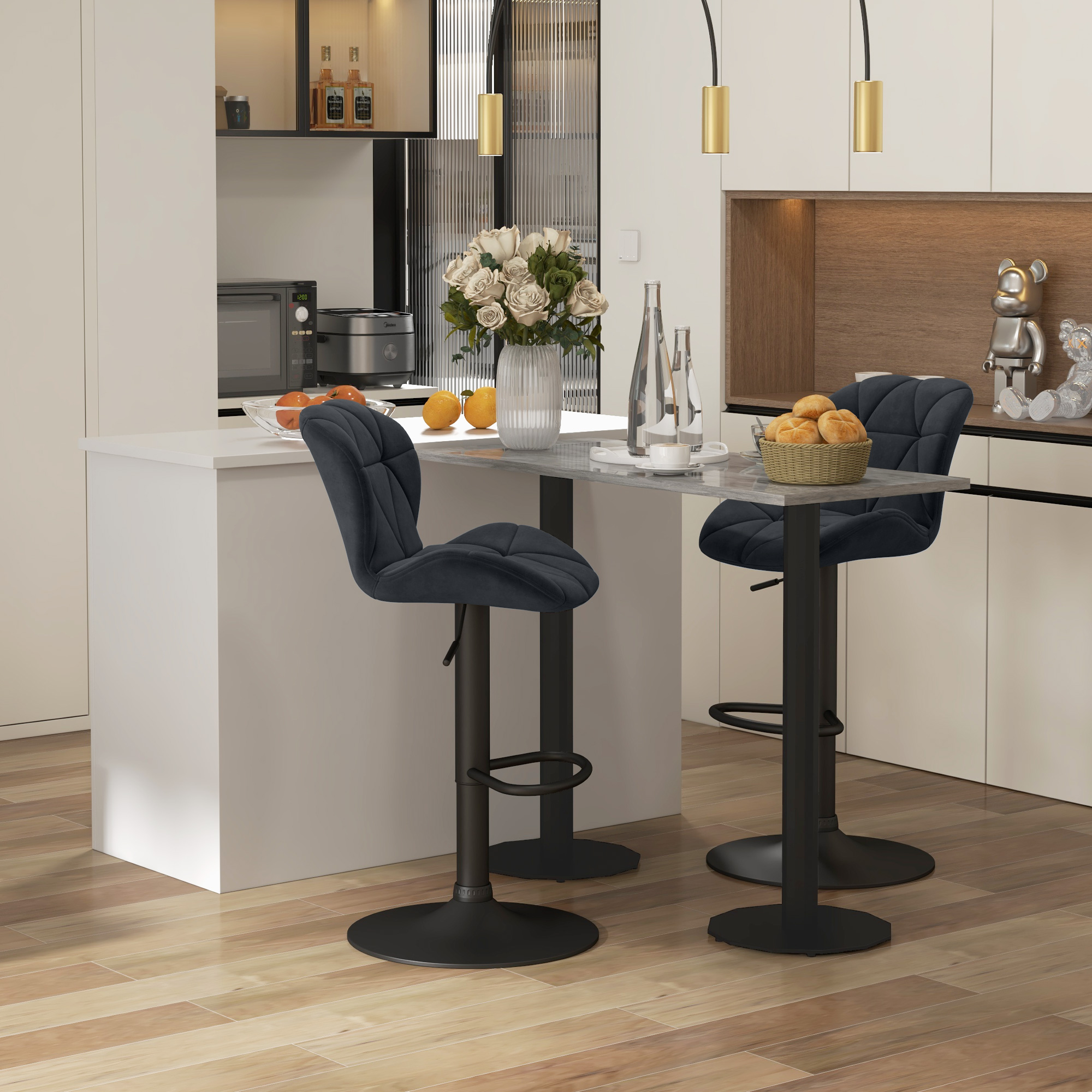 HOMCOM Counter Stools Set of 2, Fabric Adjustable Height Armless Upholstered Bar Stools with Swivel Seat, Black Aosom Canada