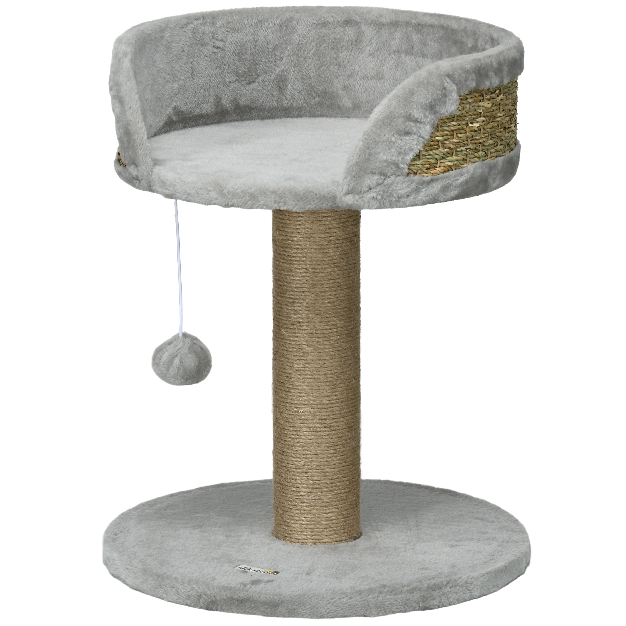Plaything Ball, Feline Tree with Scratching Post, Perch, Compact Feline Tower for Inside Cats - 16" x 16" x 19", Grey 1