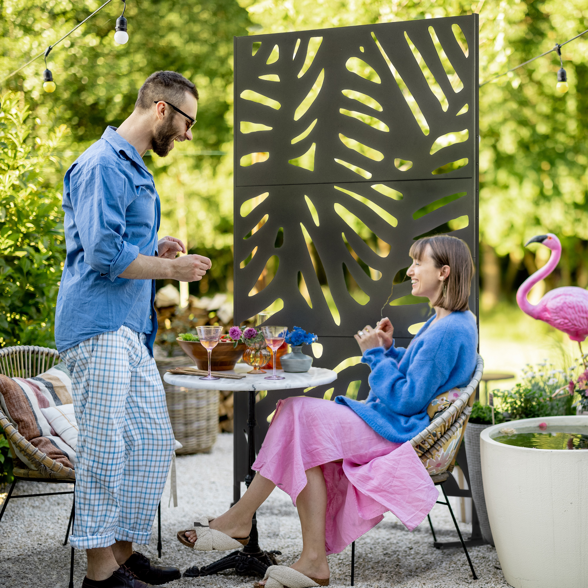 Outsunny 78” Tall Metal Privacy Screen, Freestanding Decorative Steel Panel for Patio Deck Backyard Aosom Canada