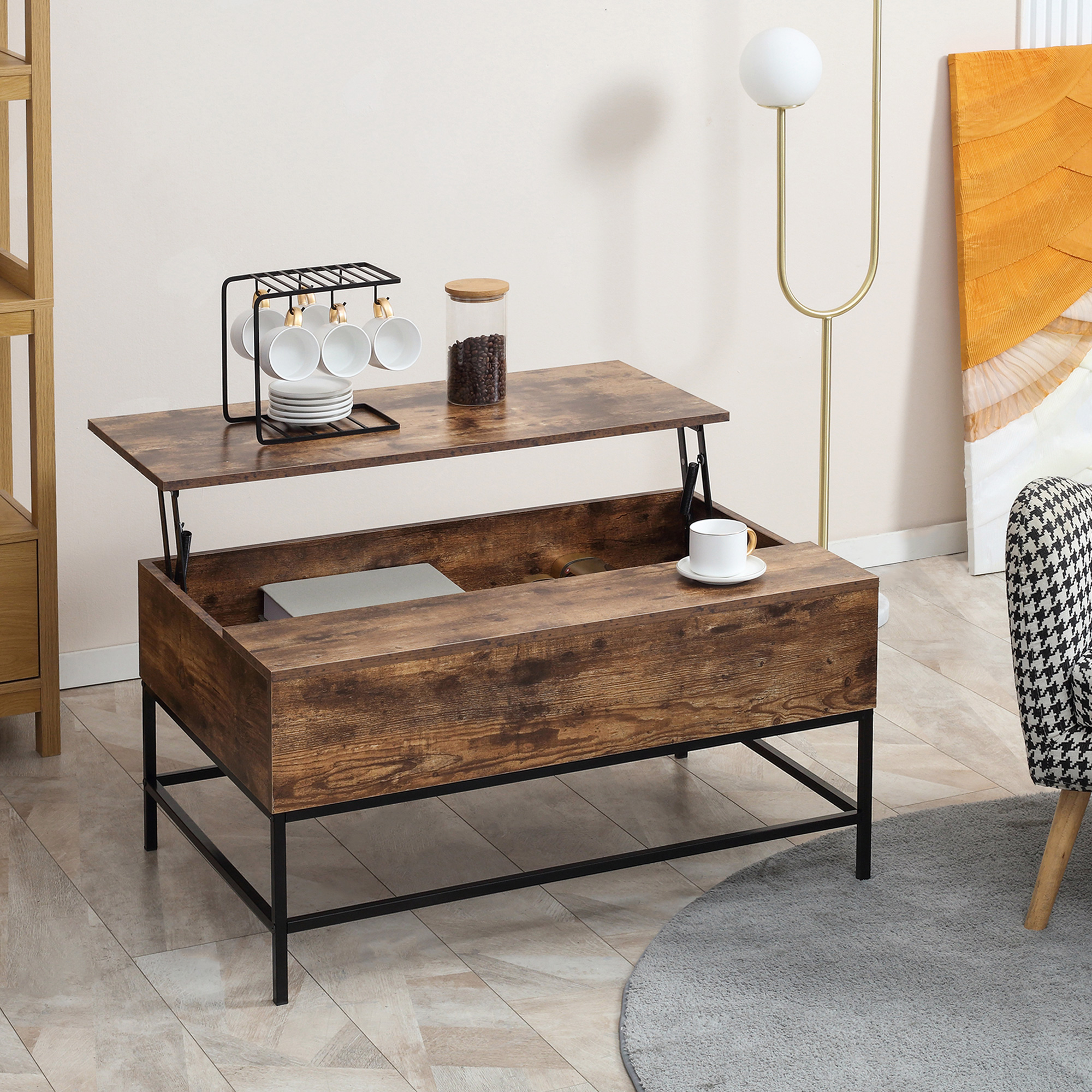 HOMCOM Lift Top Coffee Table with Hidden Storage Compartment Lift ...