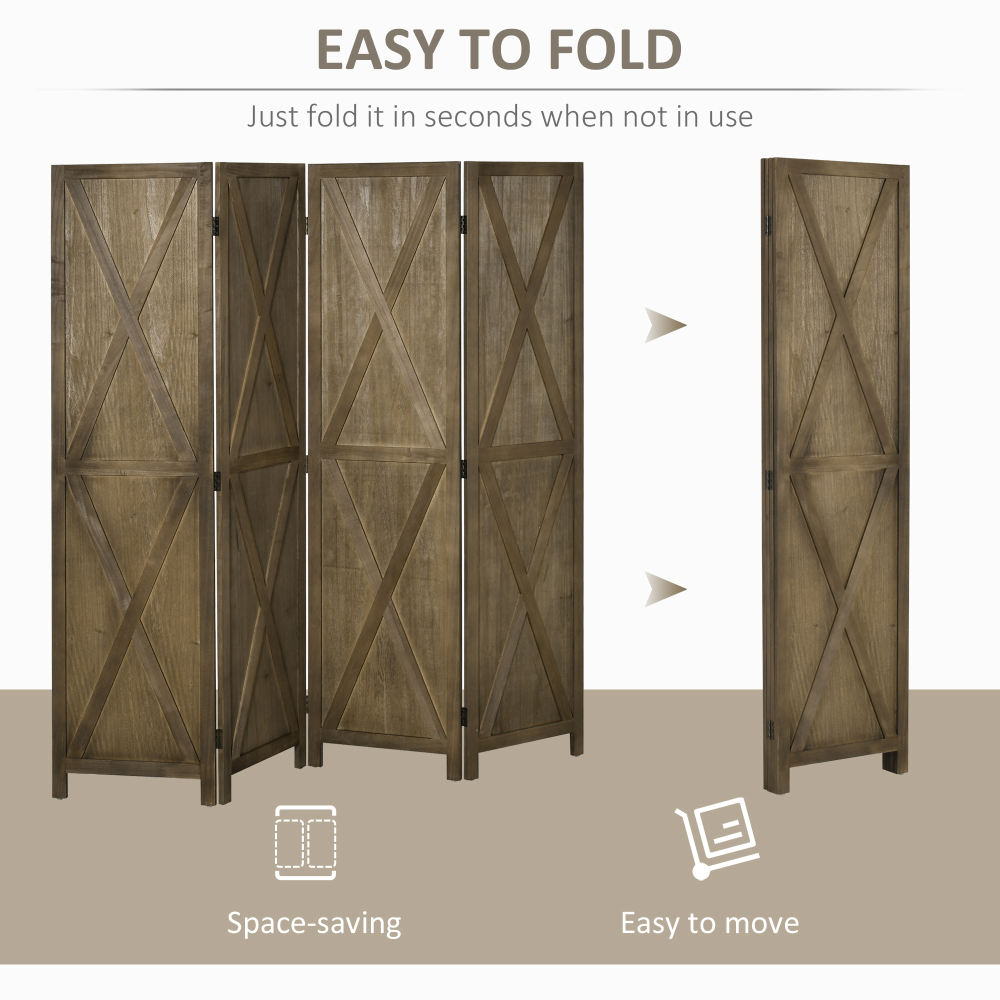 HOMCOM 4-panel Wall Partition Farmhouse Room Separator with Foldable ...