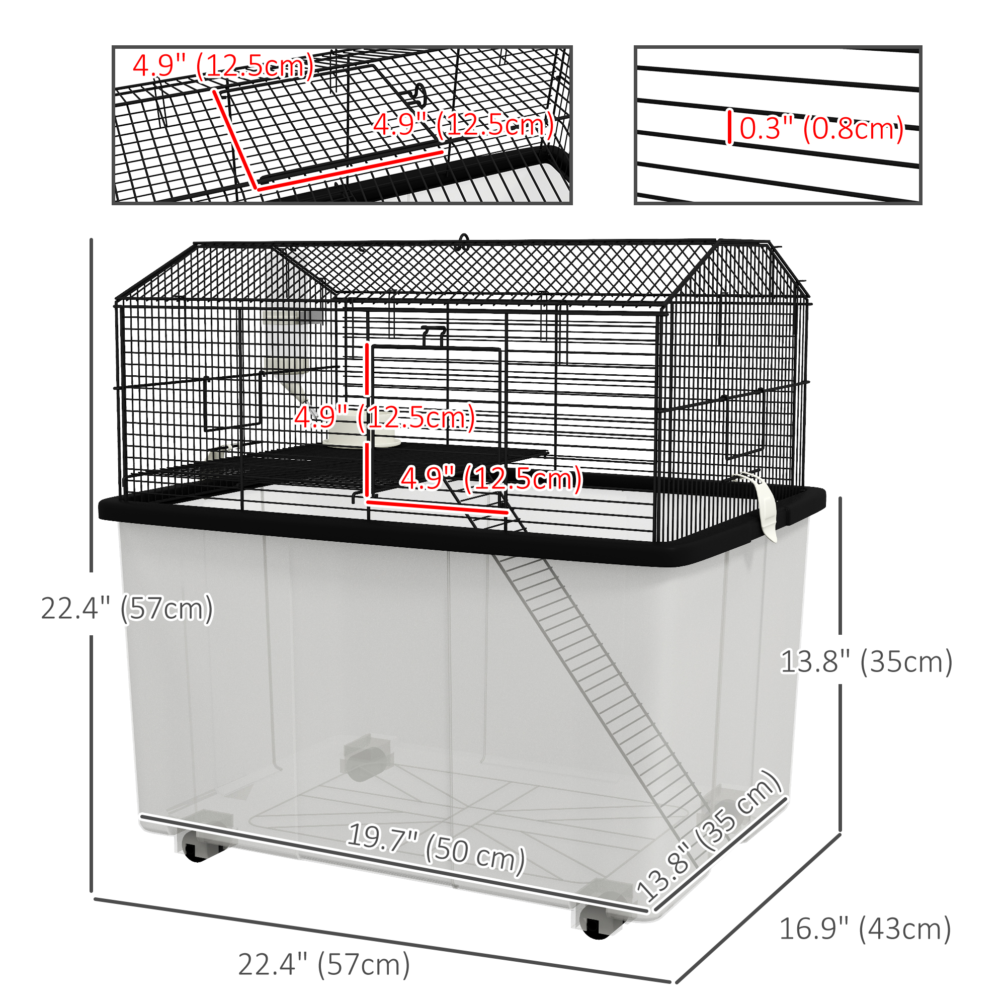 PawHut Hamster House Gerbil Habitat for Dwarf Hamster, Syrian