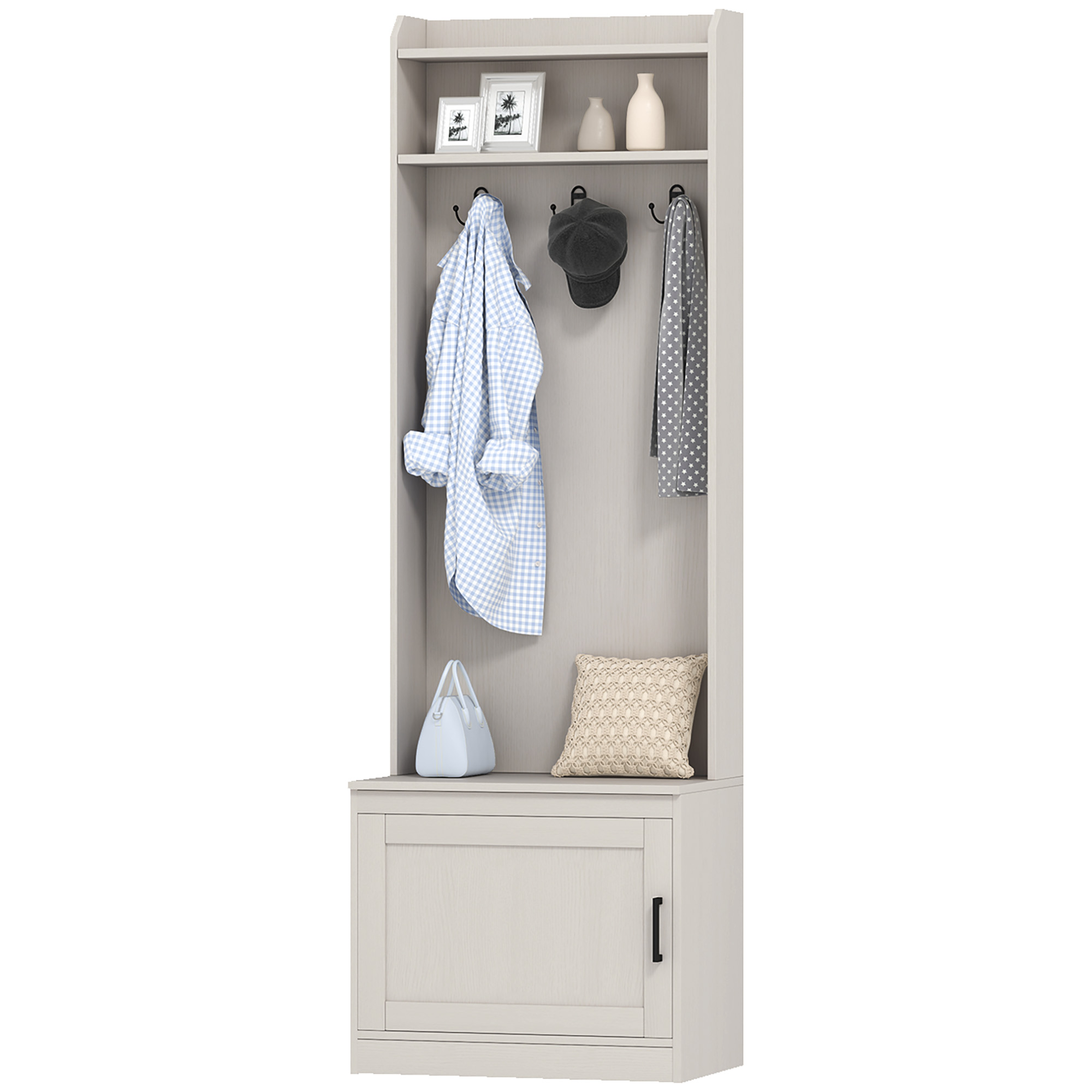 額 羽子板付 HOMCOM Rustic Hall Tree with Shoe Storage Bench, Entryway