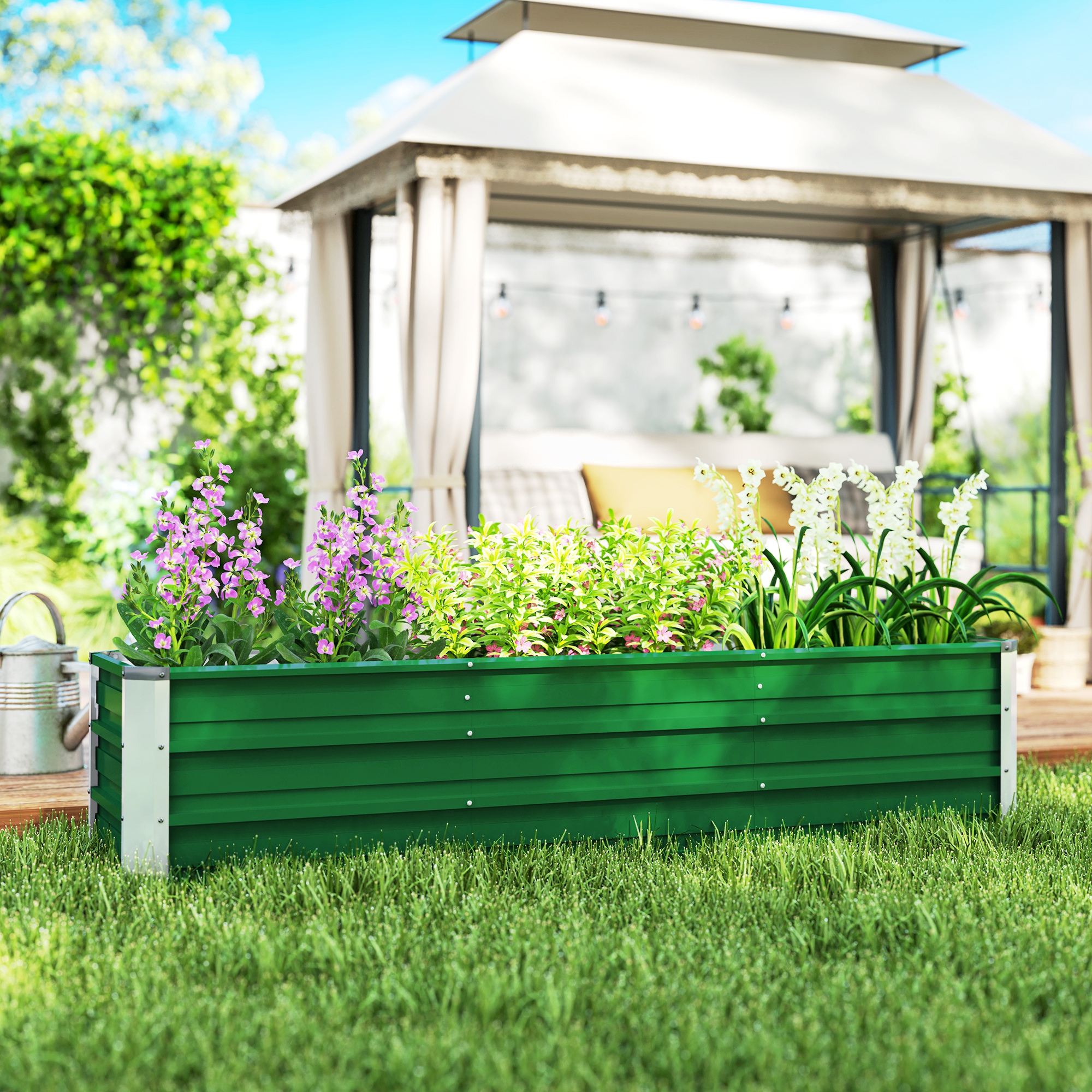 Outsunny Galvanized Raised Garden Bed, Elevated Large Metal Planter Box w/ Install Gloves for Backyard, Patio to Grow Vegetables Aosom Canada