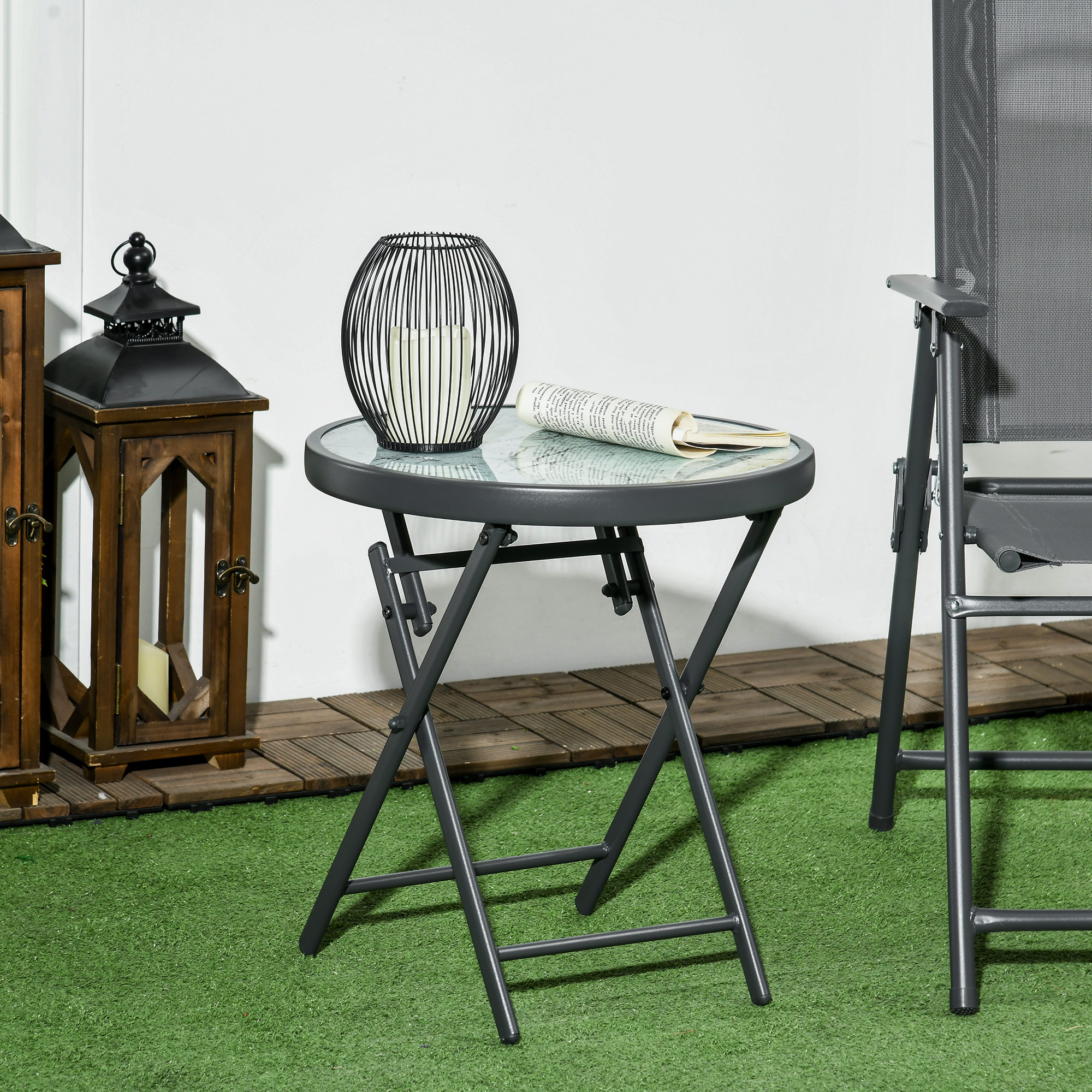 Outsunny 18" Outdoor Round Folding Table, Garden Side Table with Tempered Glass Top for Camping, Party, Weddings, White Aosom Canada