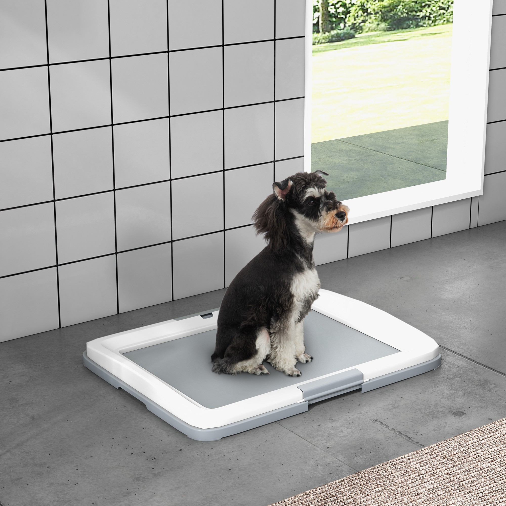 PawHut 25" x 19" Pee Pad Holder, Dog Potty Tray for Indoor Outdoor, Easy to Clean Dog Training Toilet Pee Pad Tray, Grey Aosom Canada