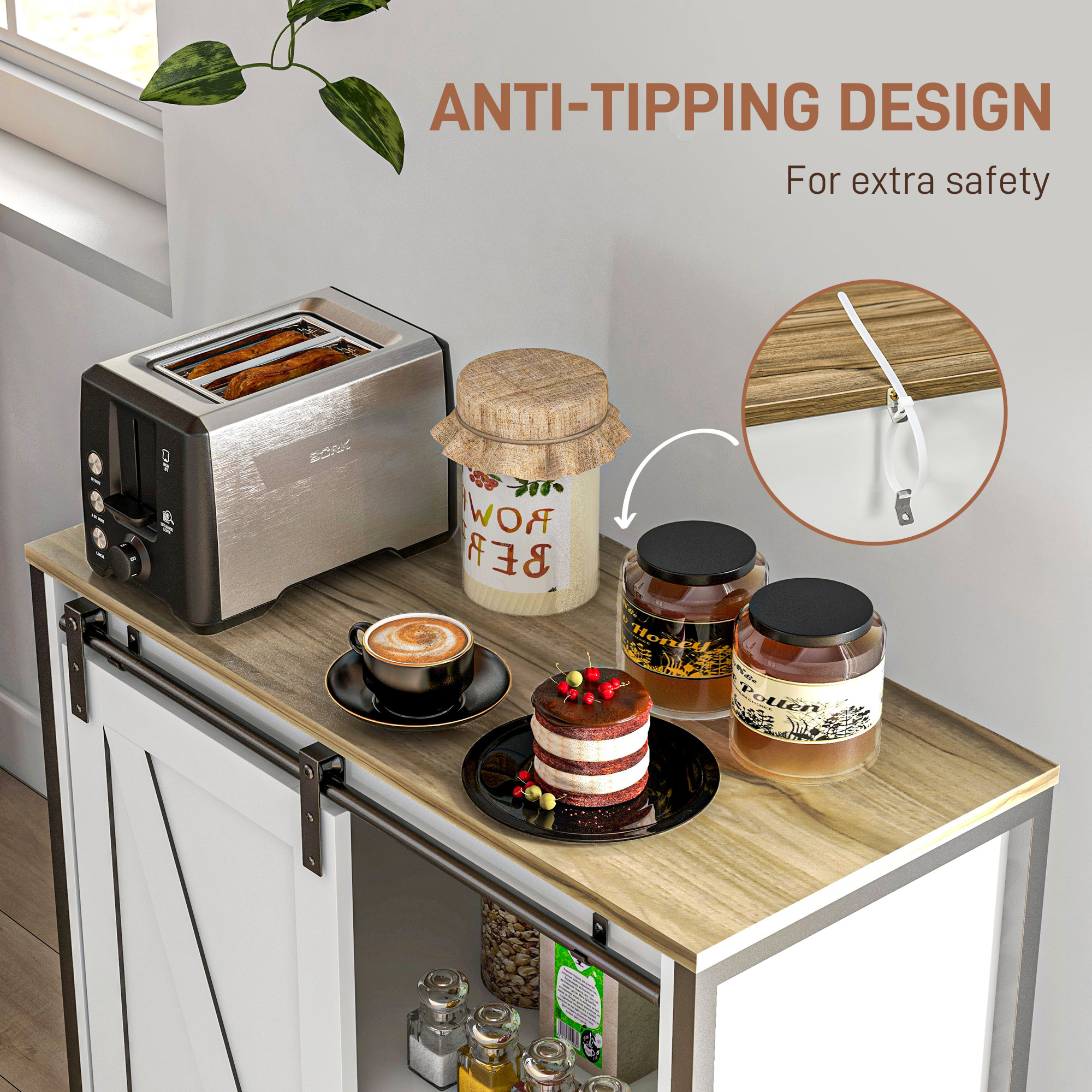 HOMCOM White and Brown Buffet Cabinet Farmhouse Sideboard Bar Kitchen Storage Adjustable Shelf Sliding Barn Door | Aosom.com 5